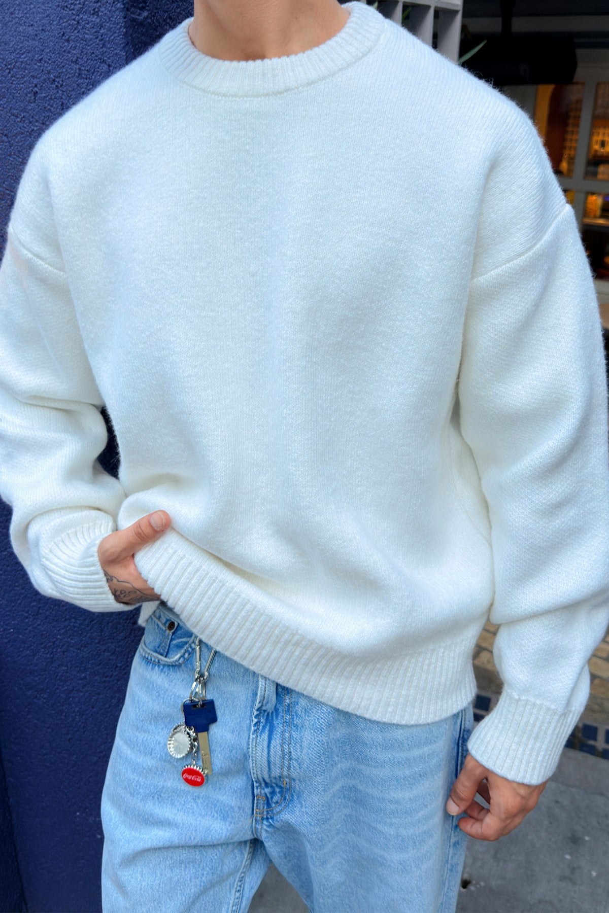 Ecru Boxy Fit Crewneck Sweater
