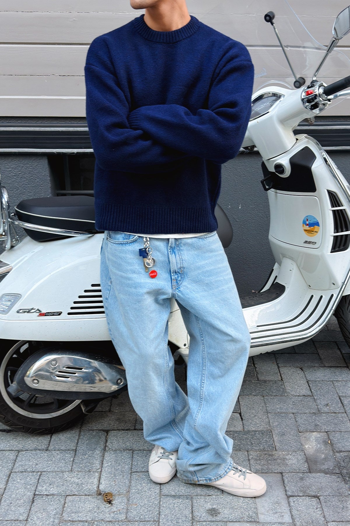 Navy Blue Boxy Fit Crewneck Sweater