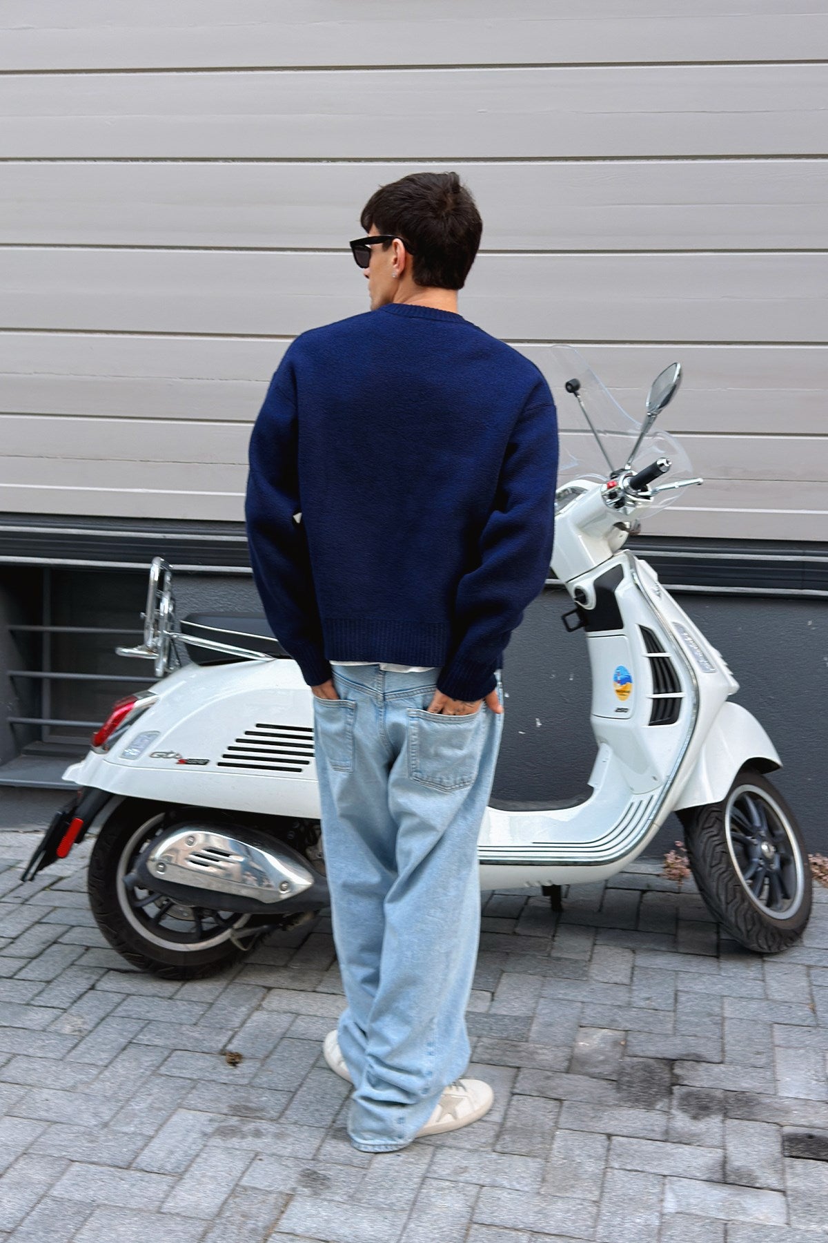Navy Blue Boxy Fit Crewneck Sweater