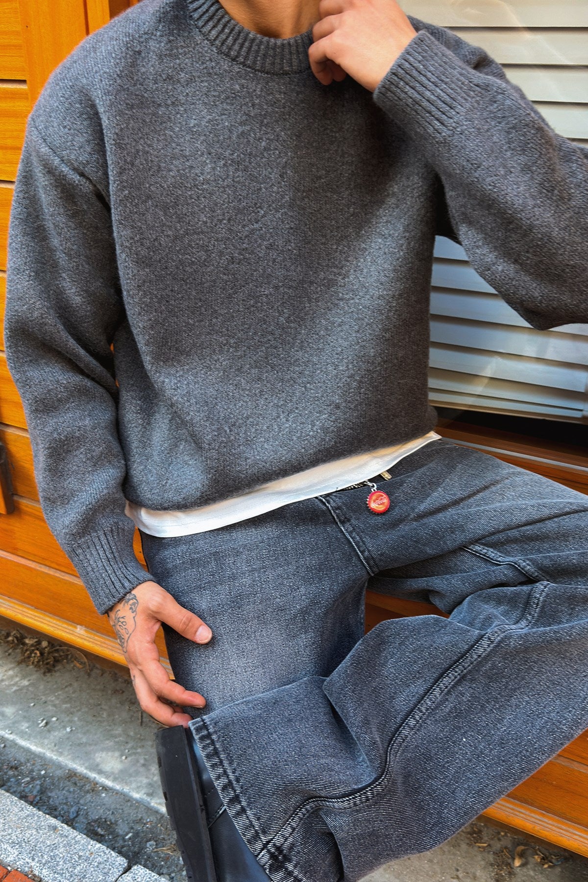 Dark Gray Boxy Fit Crewneck Sweater