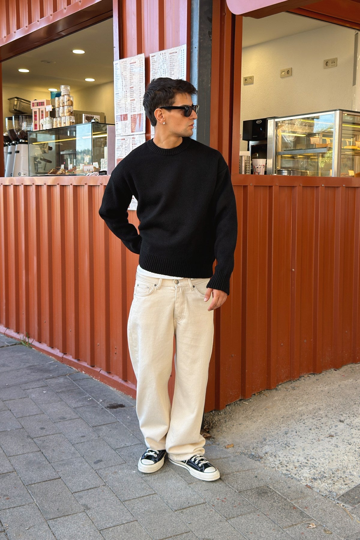 Black Boxy Fit Crewneck Sweater