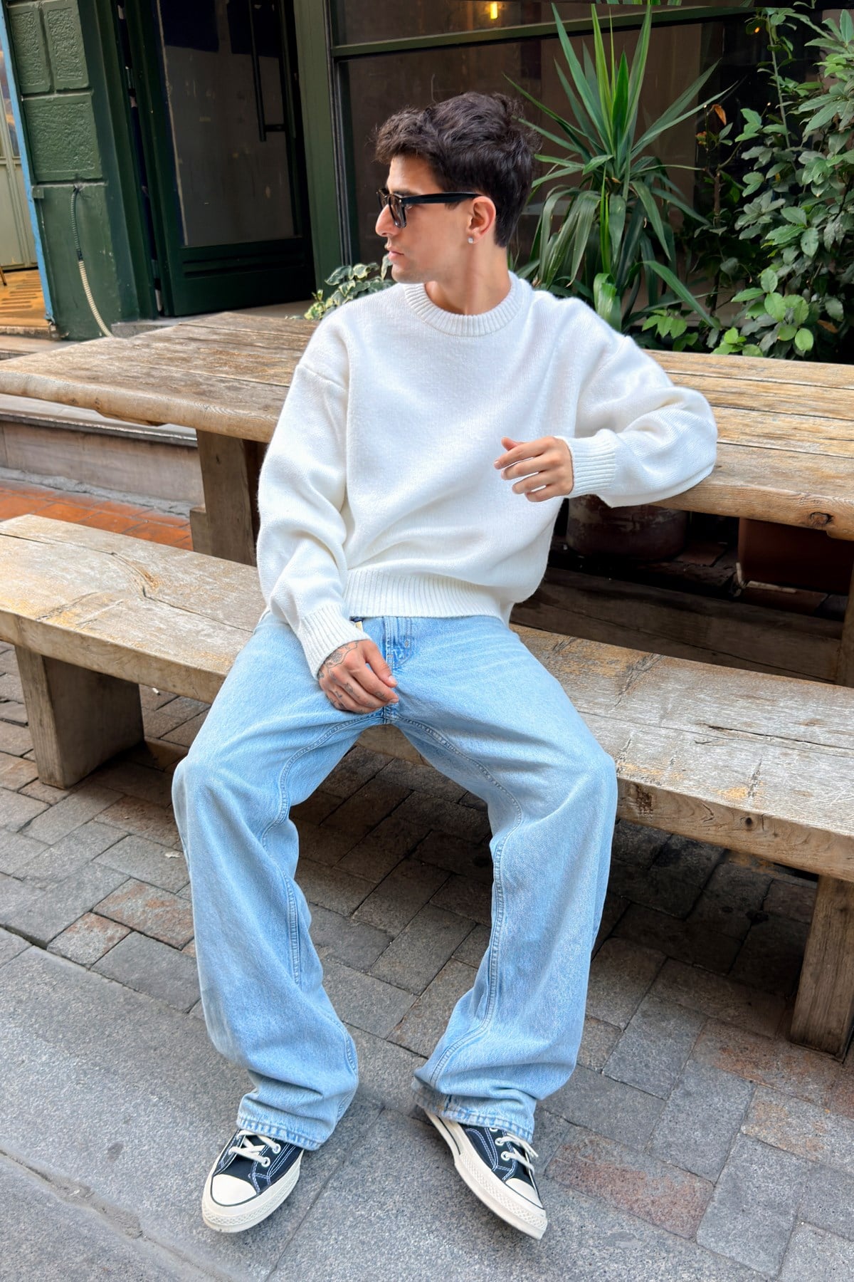 Ecru Boxy Fit Crewneck Sweater