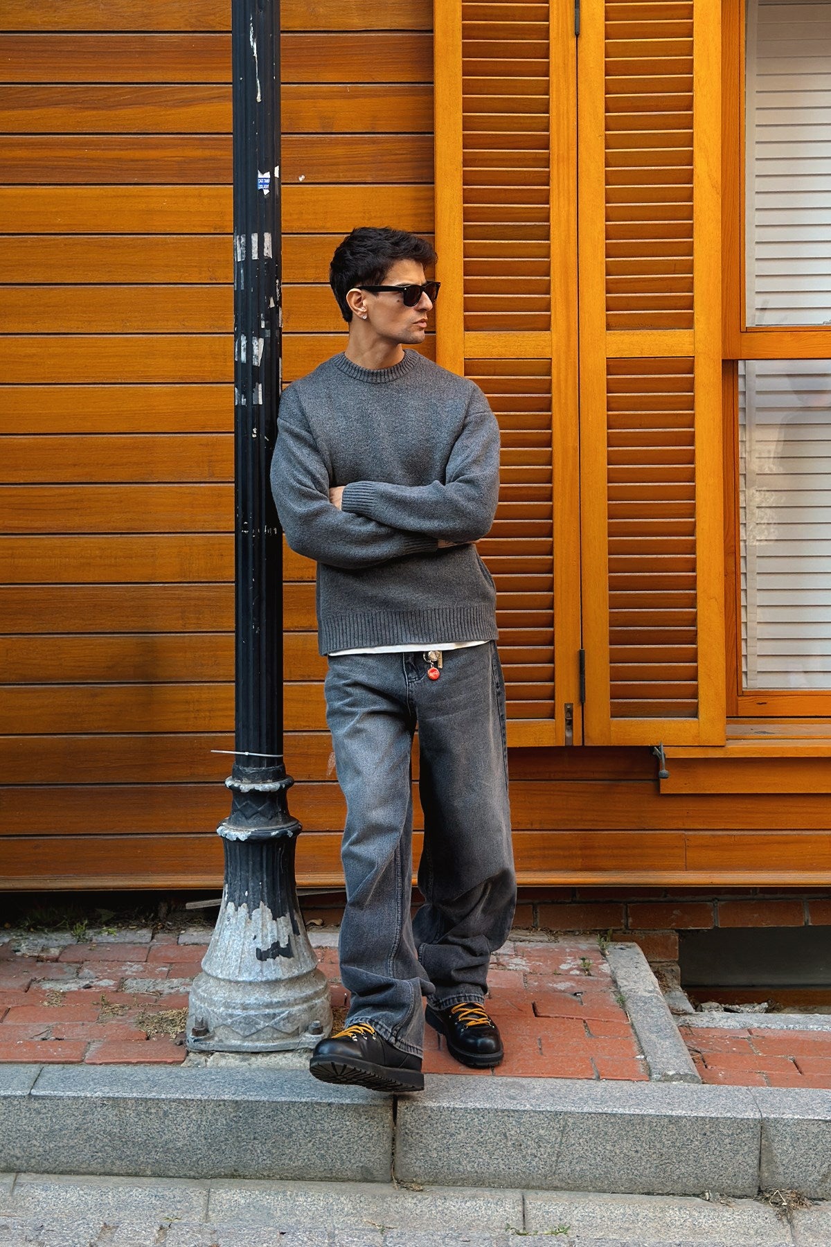 Dark Gray Boxy Fit Crewneck Sweater