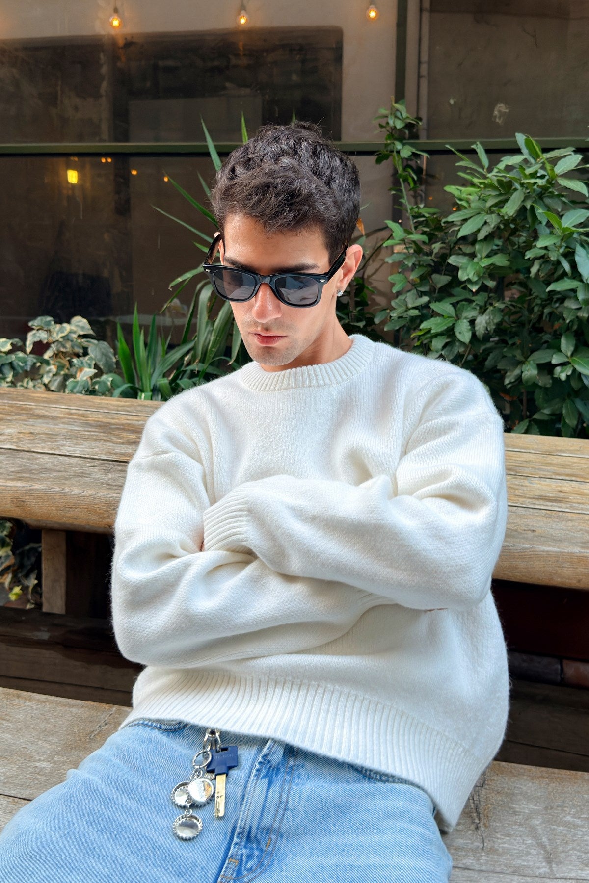Ecru Boxy Fit Crewneck Sweater