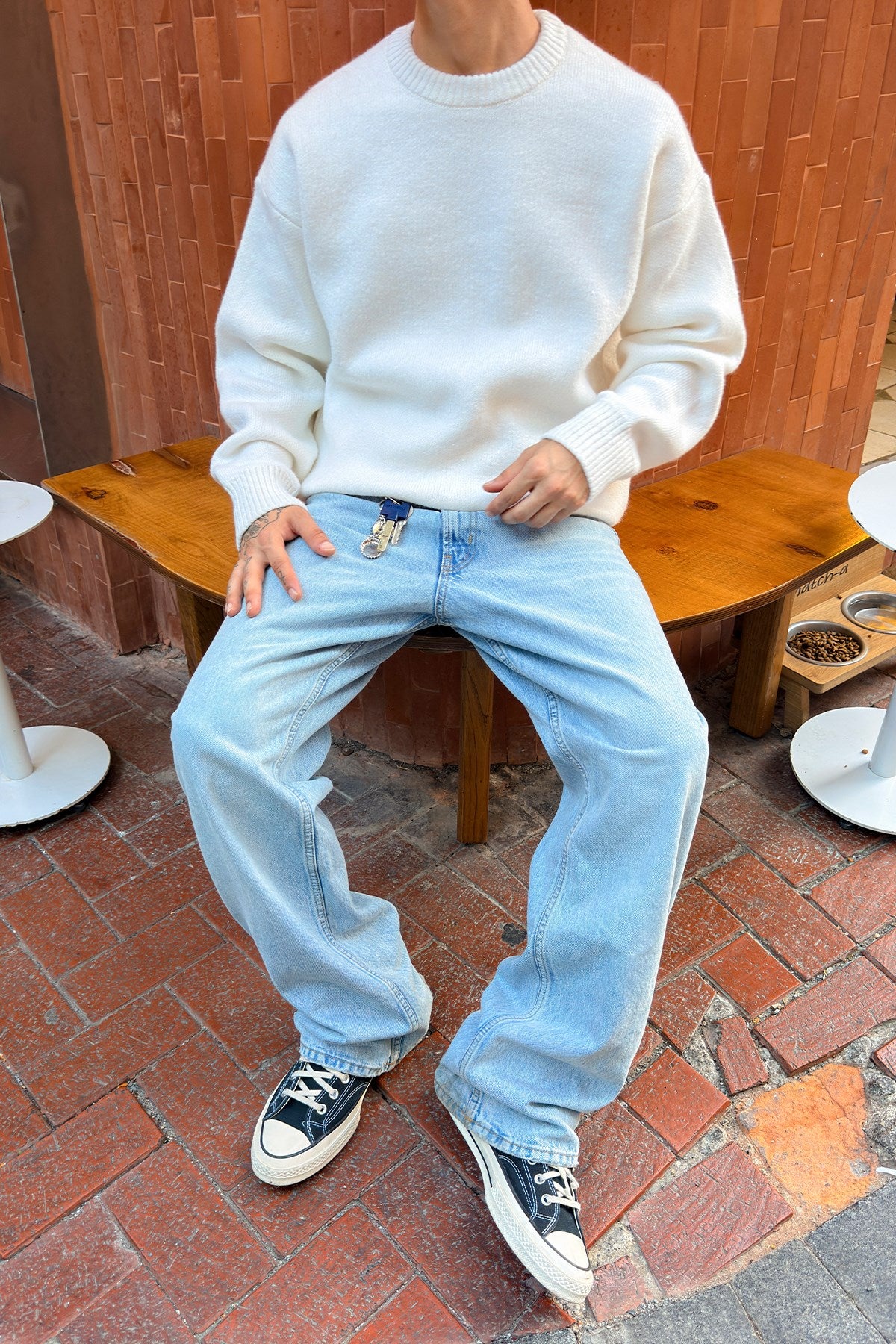 Ecru Boxy Fit Crewneck Sweater