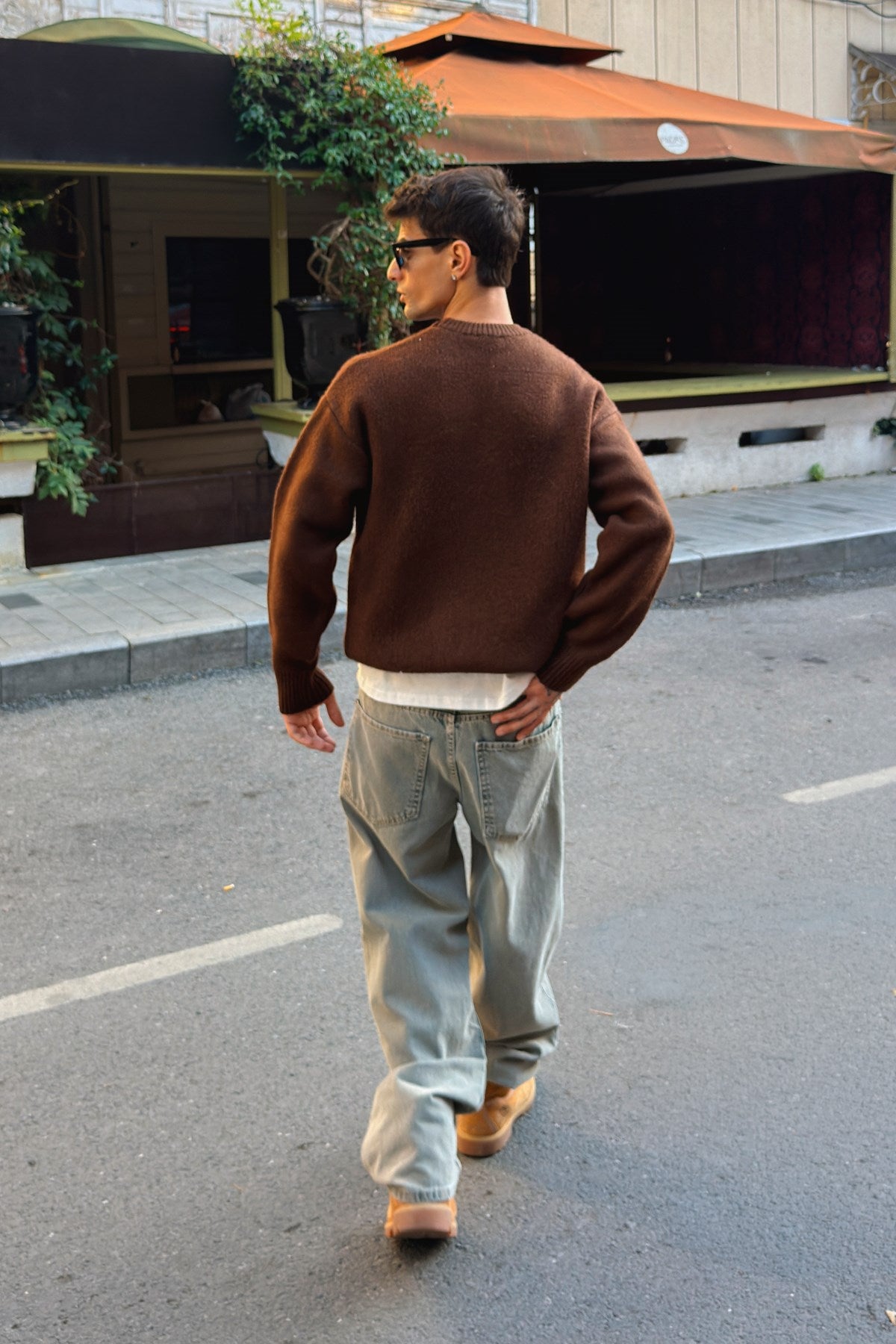 Dark Brown Boxy Fit Crewneck Sweater