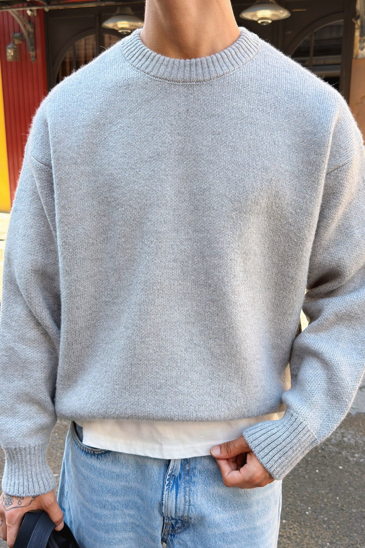 Light Gray Boxy Fit Crewneck Sweater