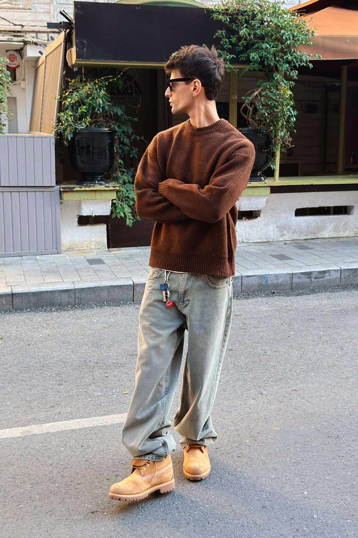 Dark Brown Boxy Fit Crewneck Sweater