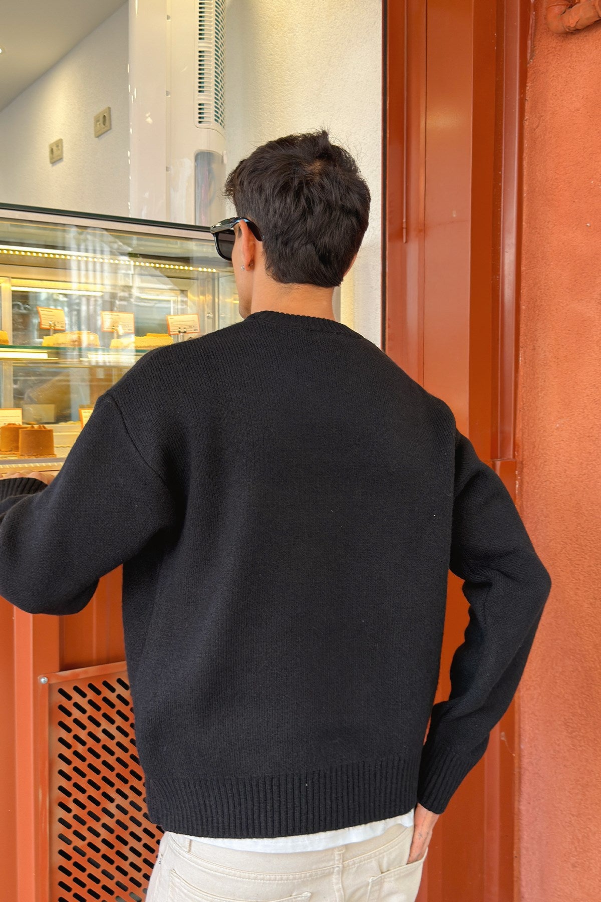 Black Boxy Fit Crewneck Sweater