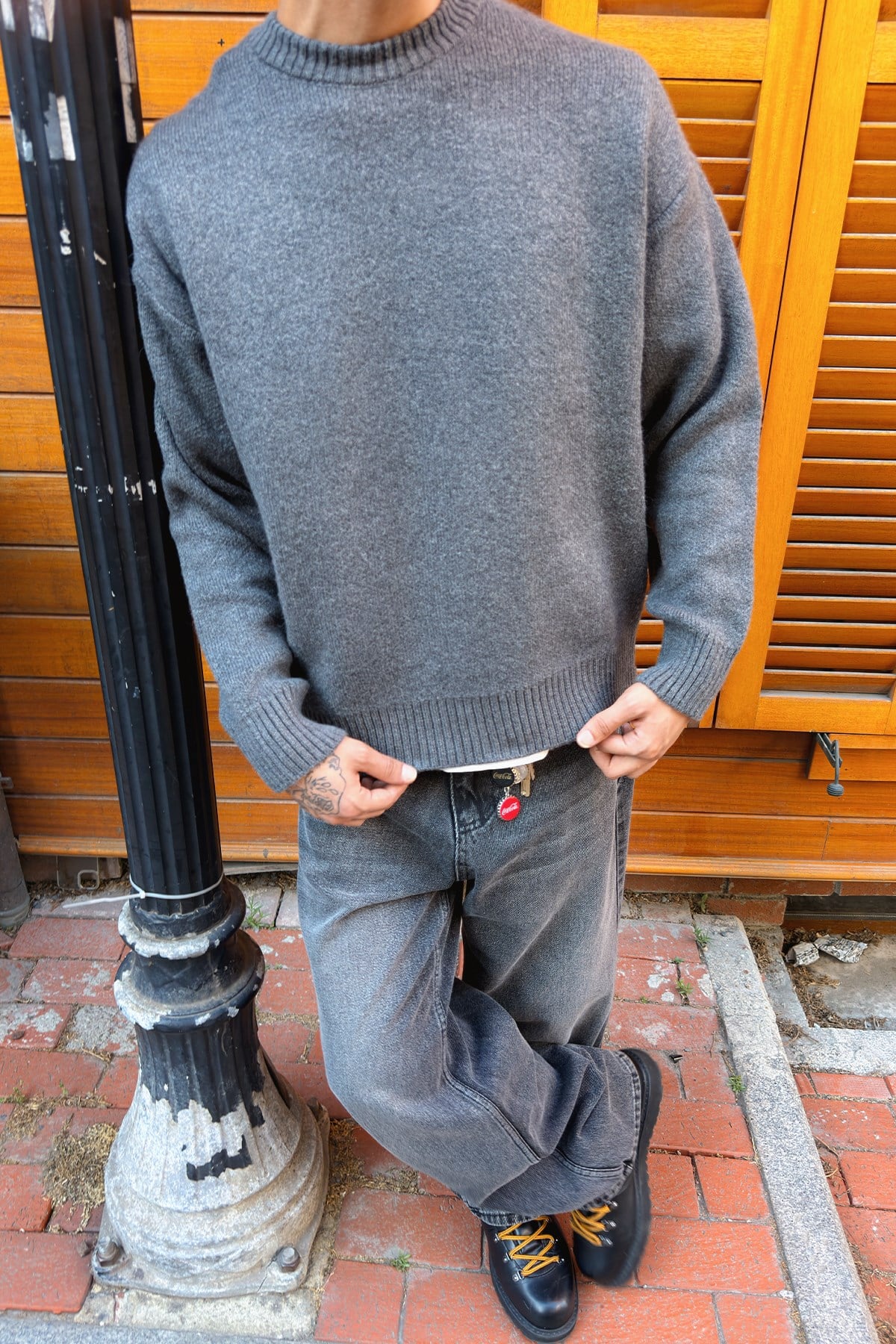 Dark Gray Boxy Fit Crewneck Sweater