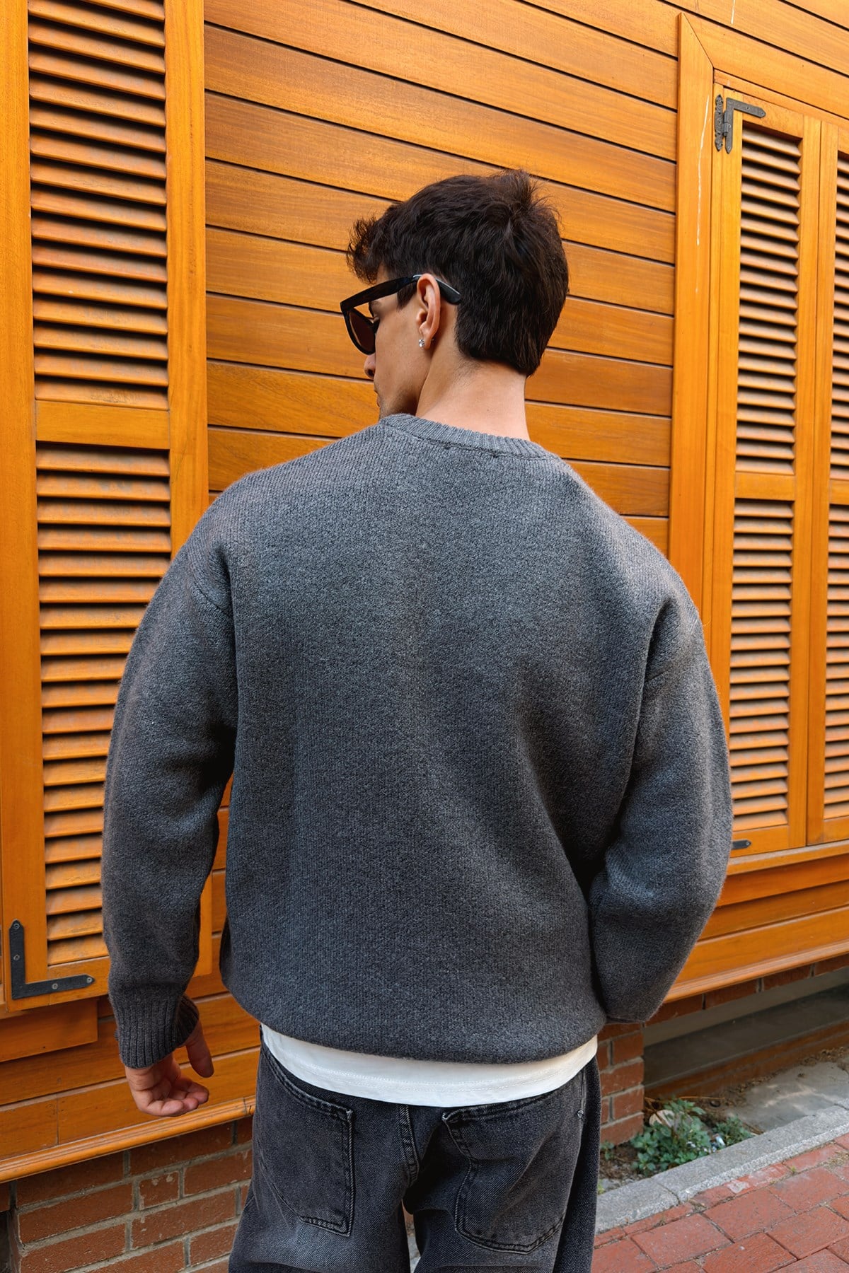 Dark Gray Boxy Fit Crewneck Sweater