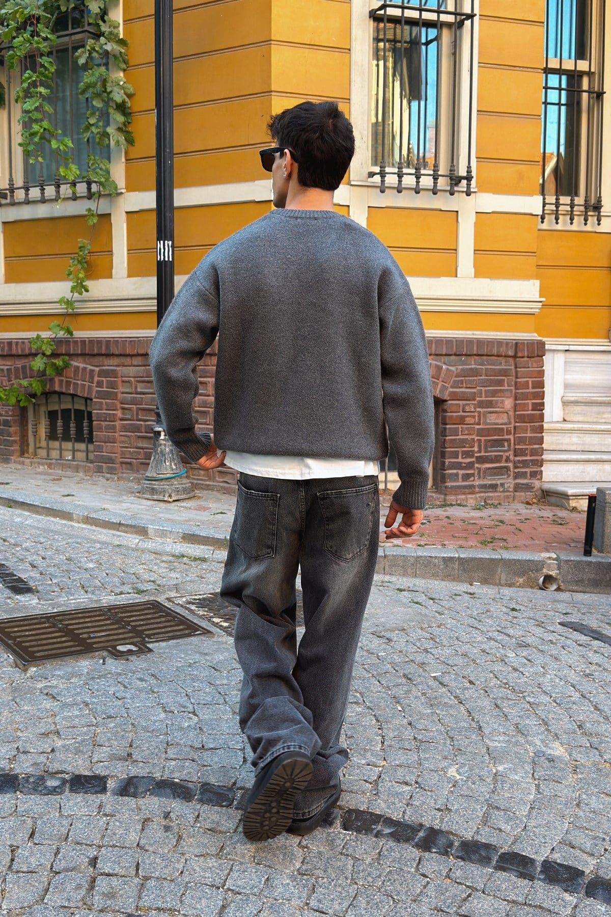 Dark Gray Boxy Fit Crewneck Sweater