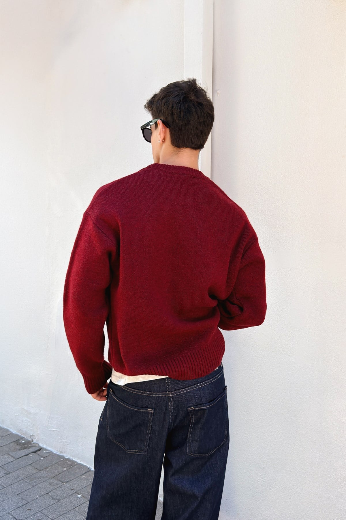 Wine Red Boxy Fit Crewneck Sweater