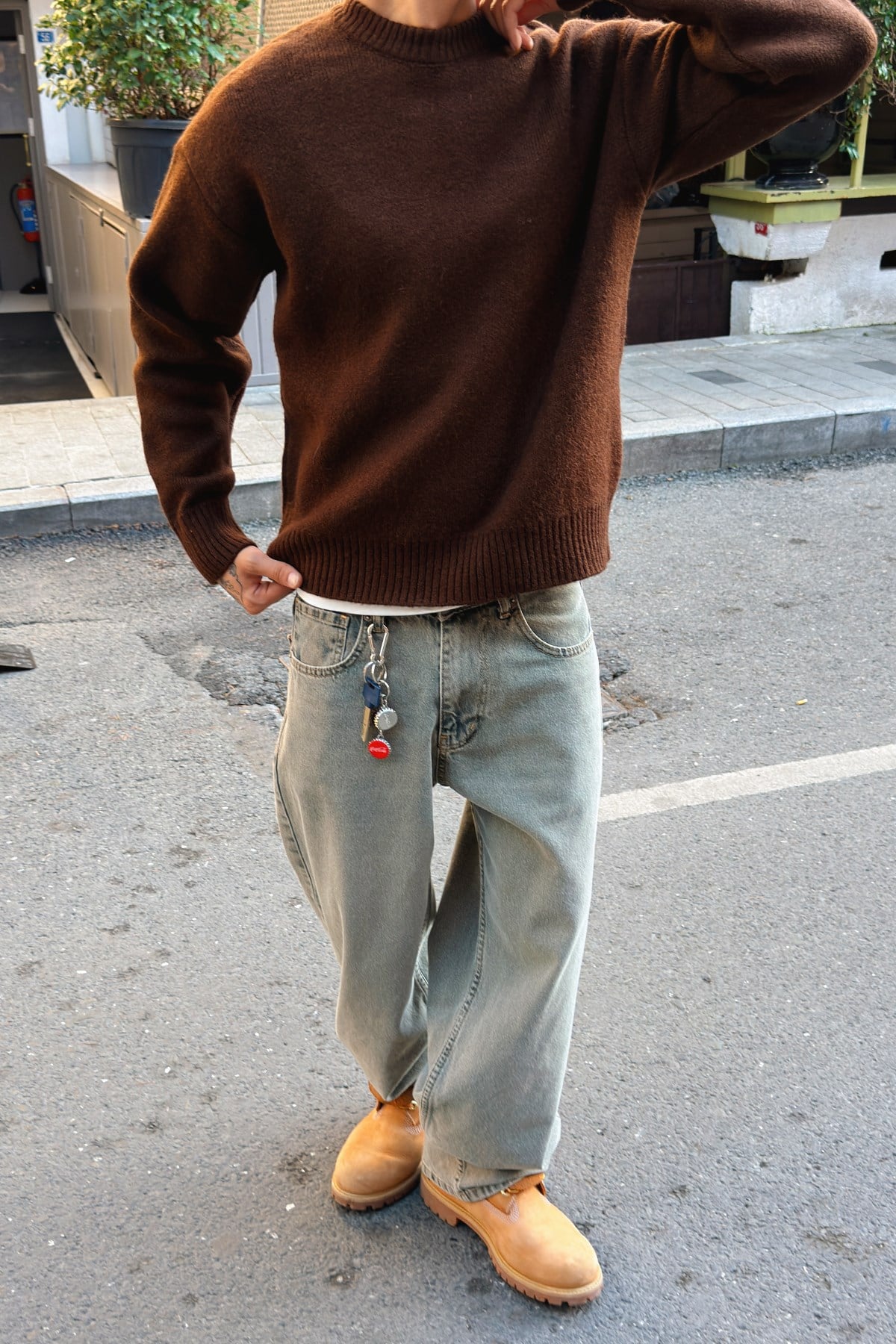 Dark Brown Boxy Fit Crewneck Sweater