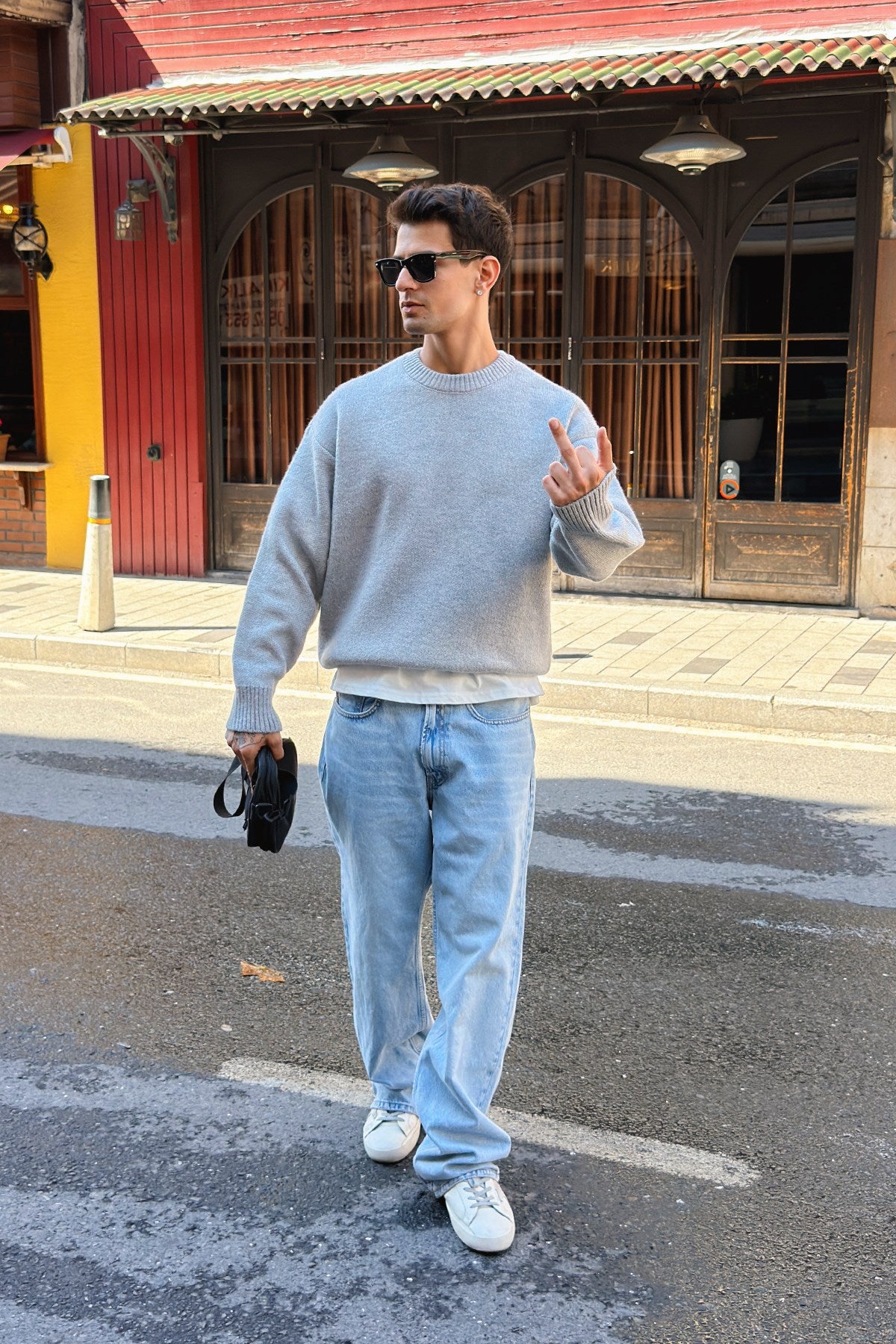 Light Gray Boxy Fit Crewneck Sweater