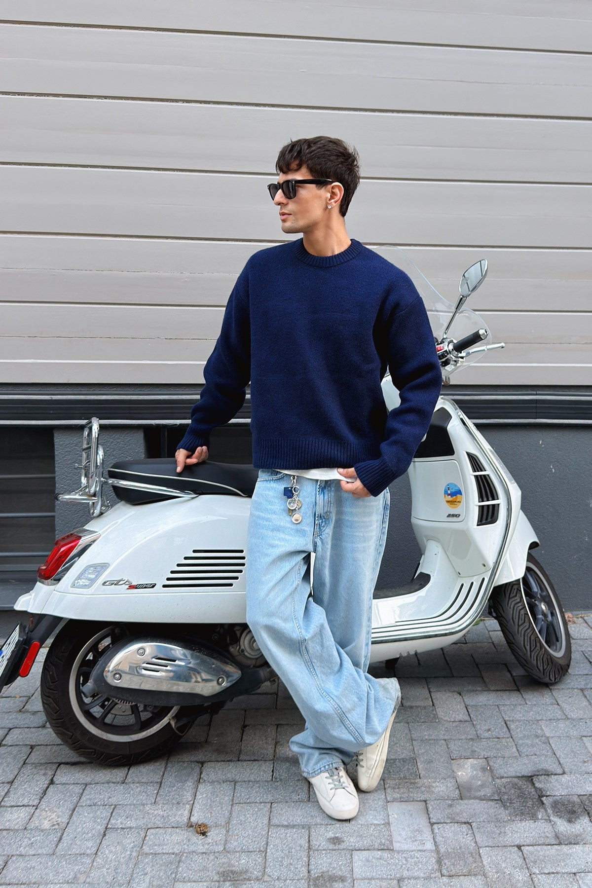 Navy Blue Boxy Fit Crewneck Sweater