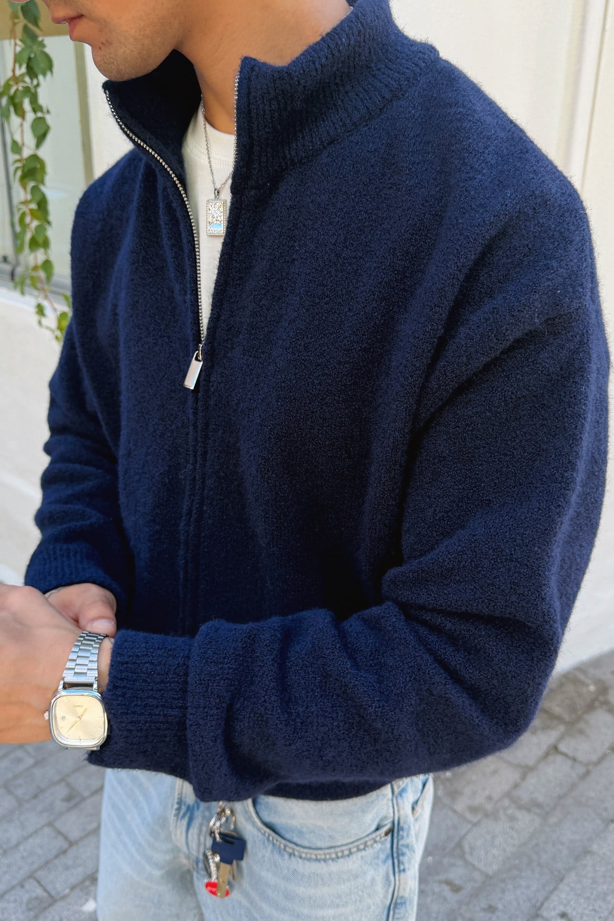 Navy Blue Zip Knit