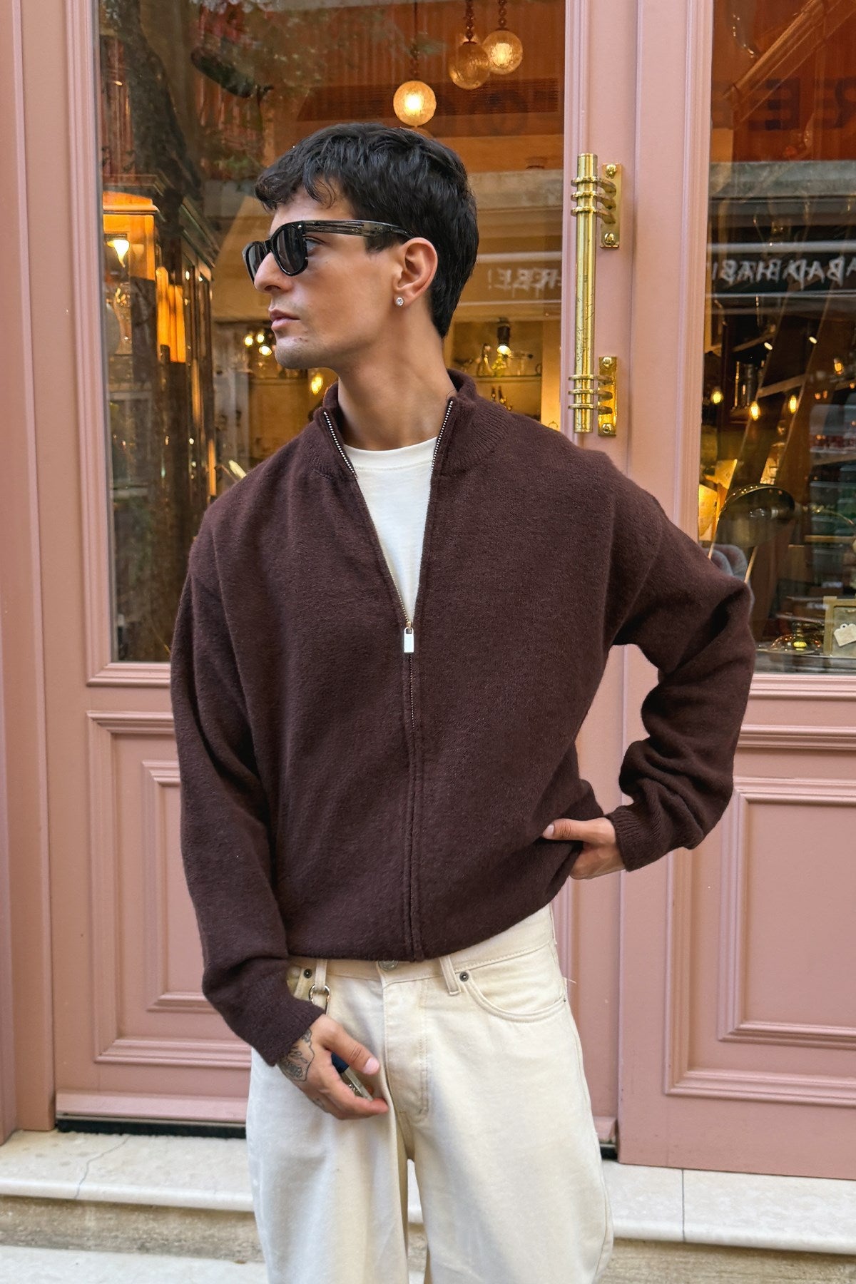 Dark Brown Zip Knit