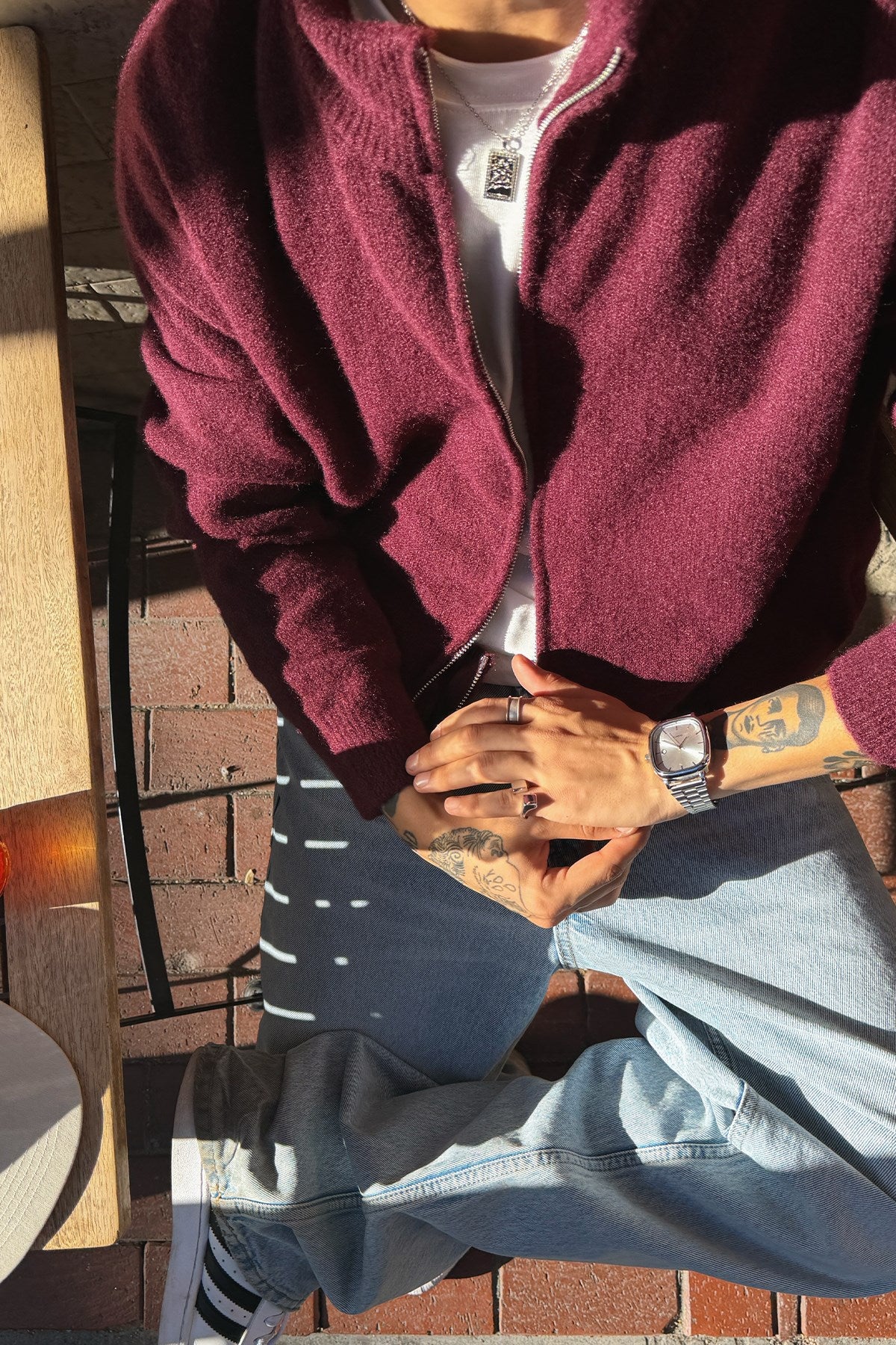 Claret Red Zip Knit