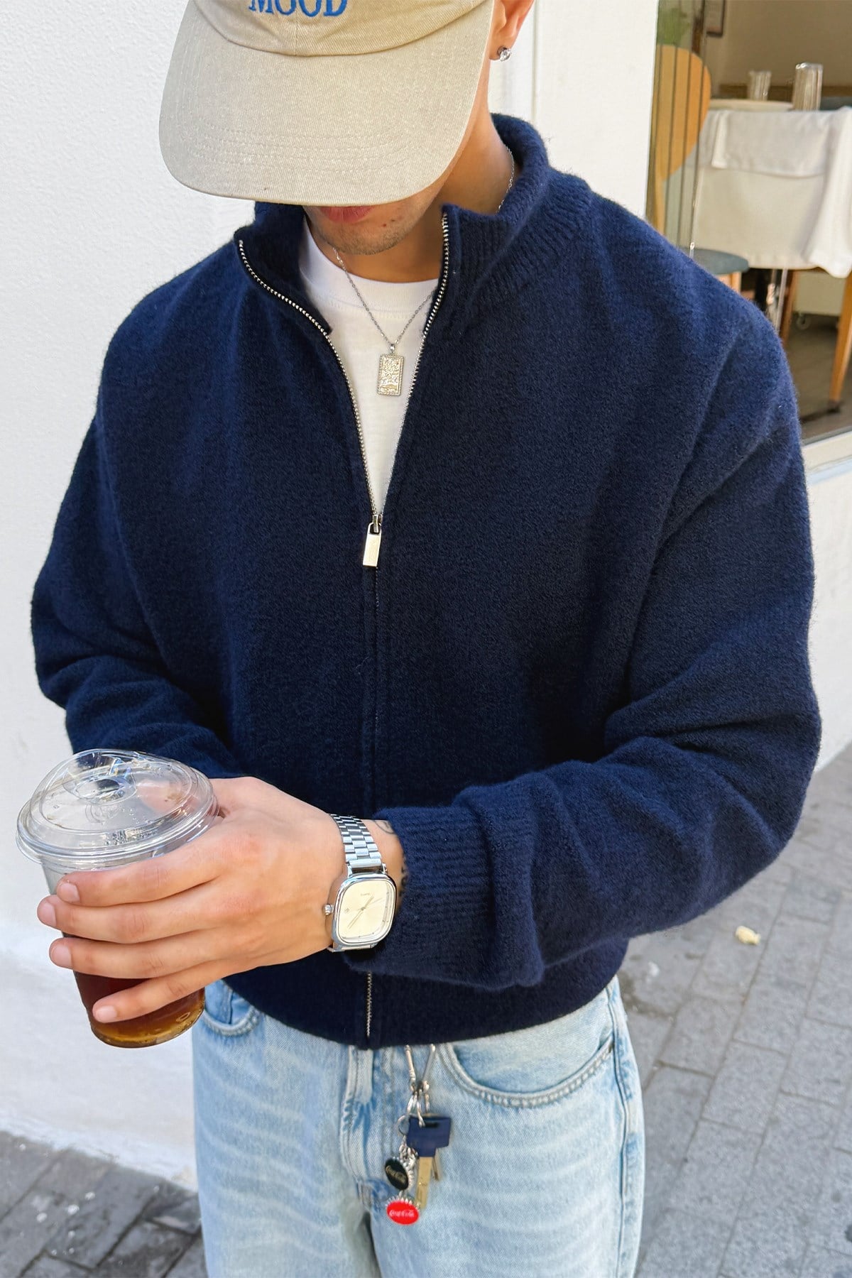 Navy Blue Zip Knit