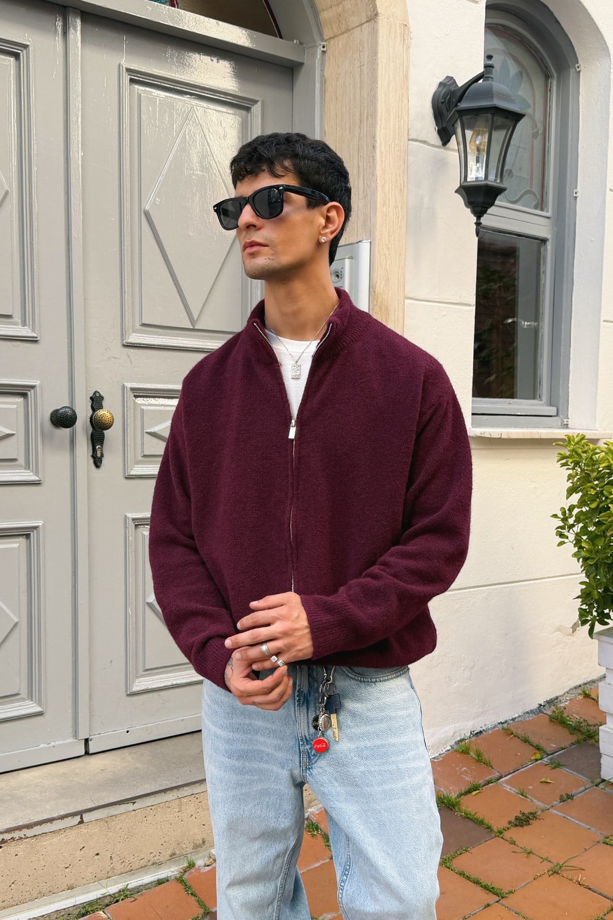 Claret Red Zip Knit