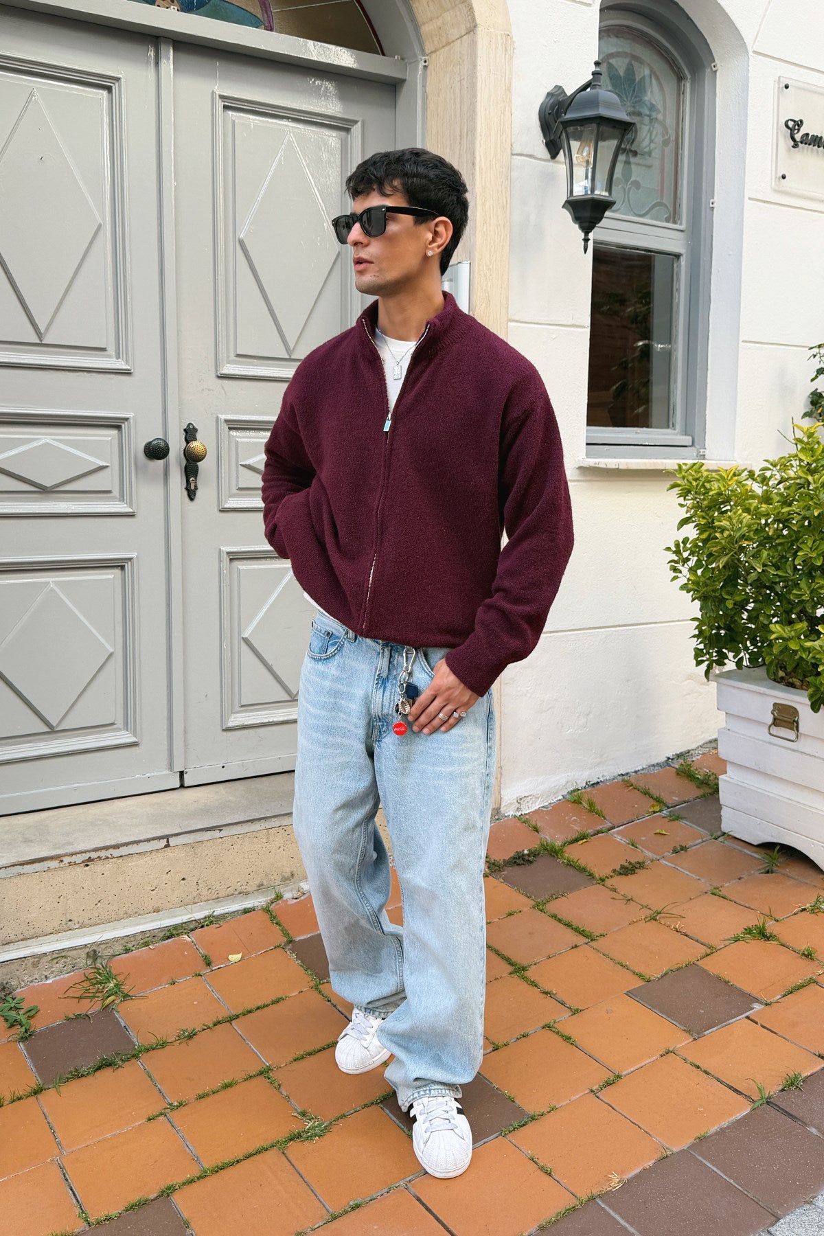 Claret Red Zip Knit