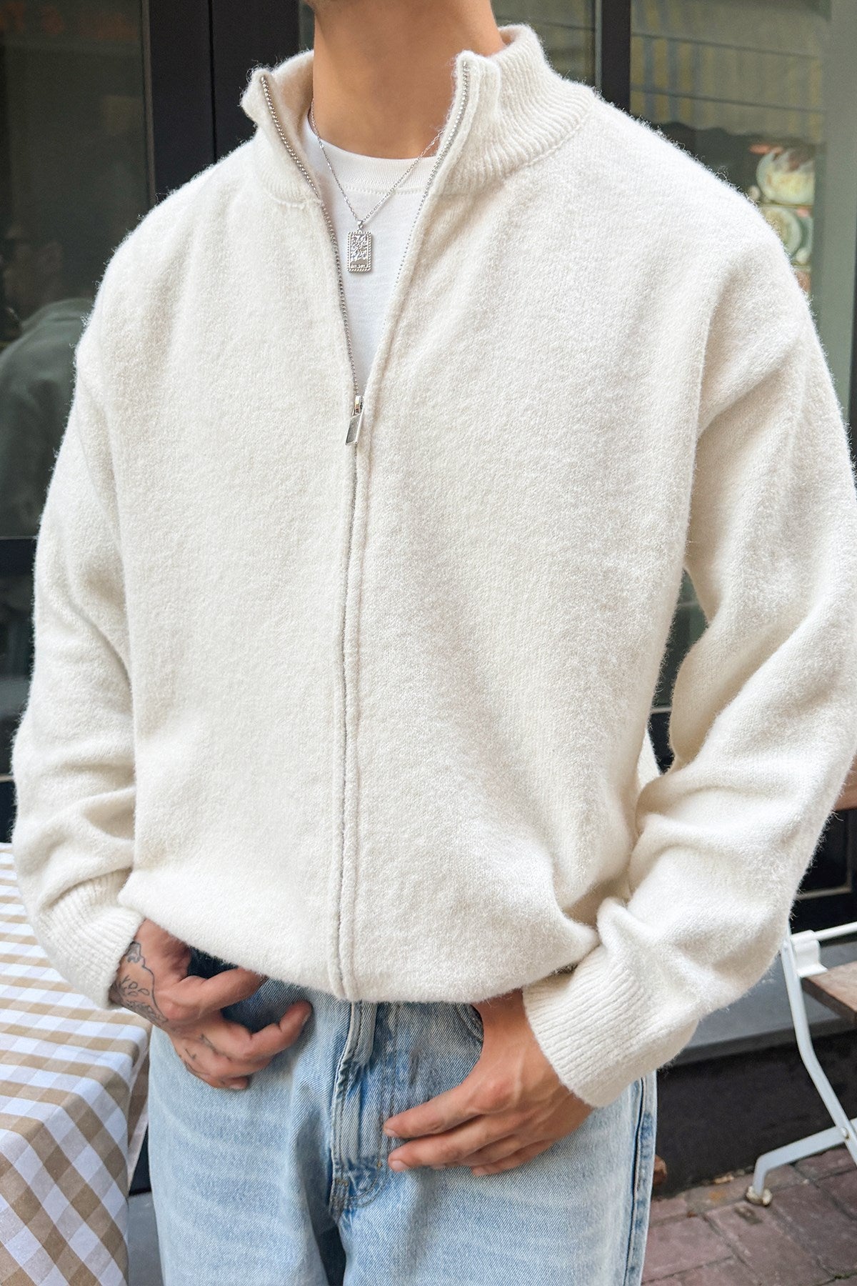 Ecru Zip Knit