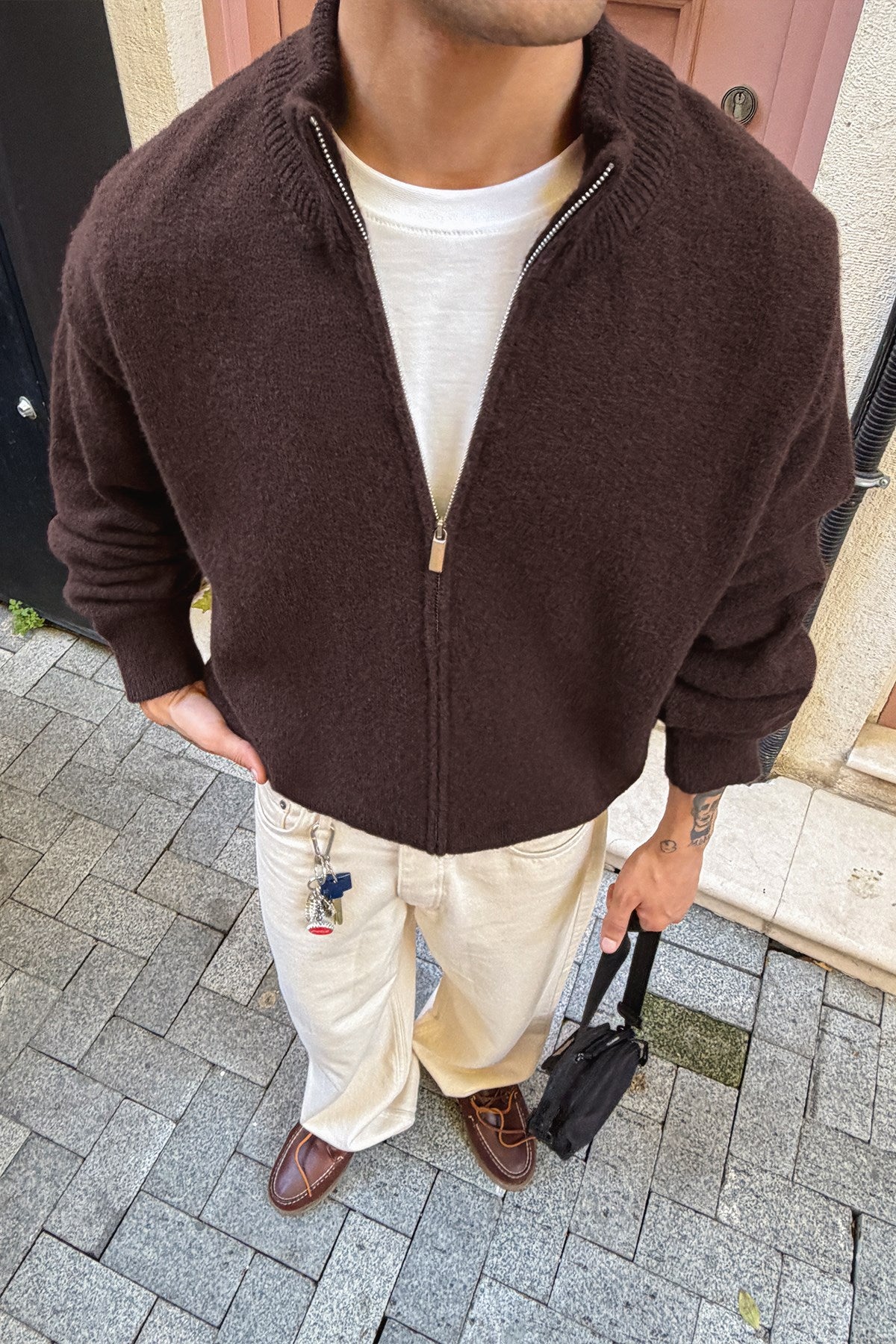 Dark Brown Zip Knit