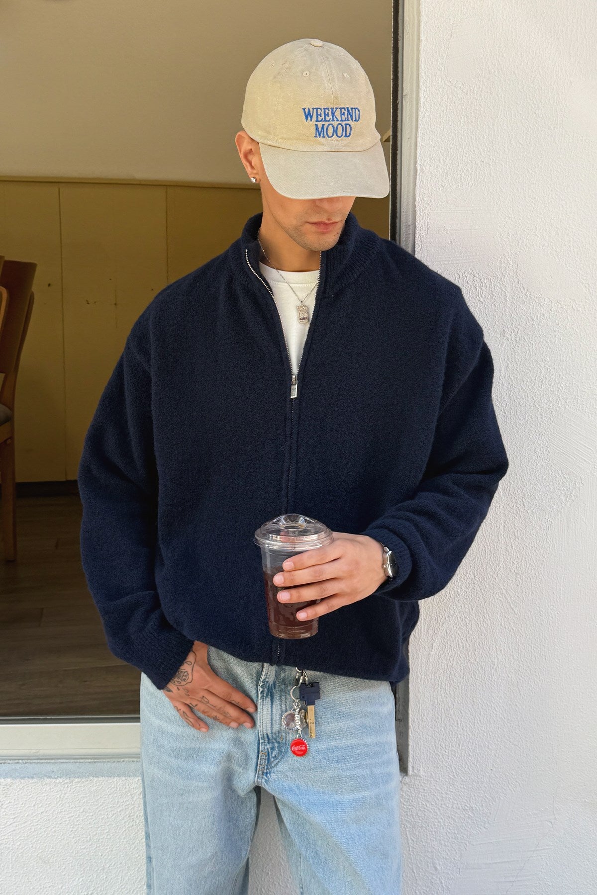Navy Blue Zip Knit