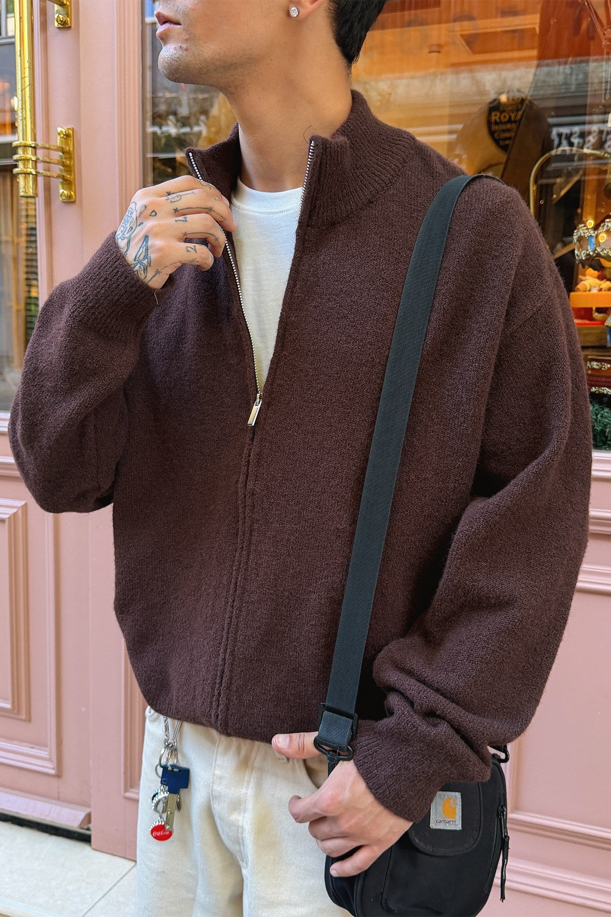 Dark Brown Zip Knit