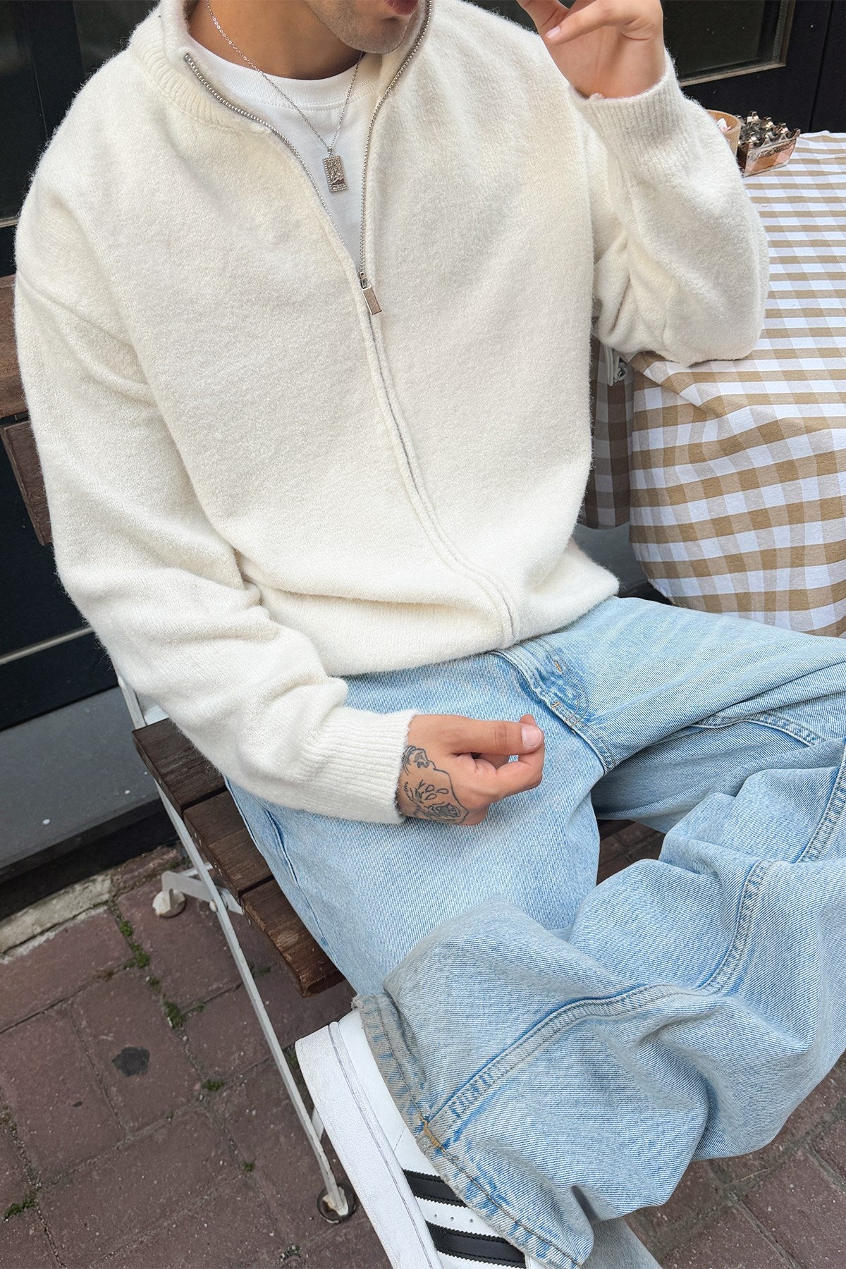 Ecru Zip Knit