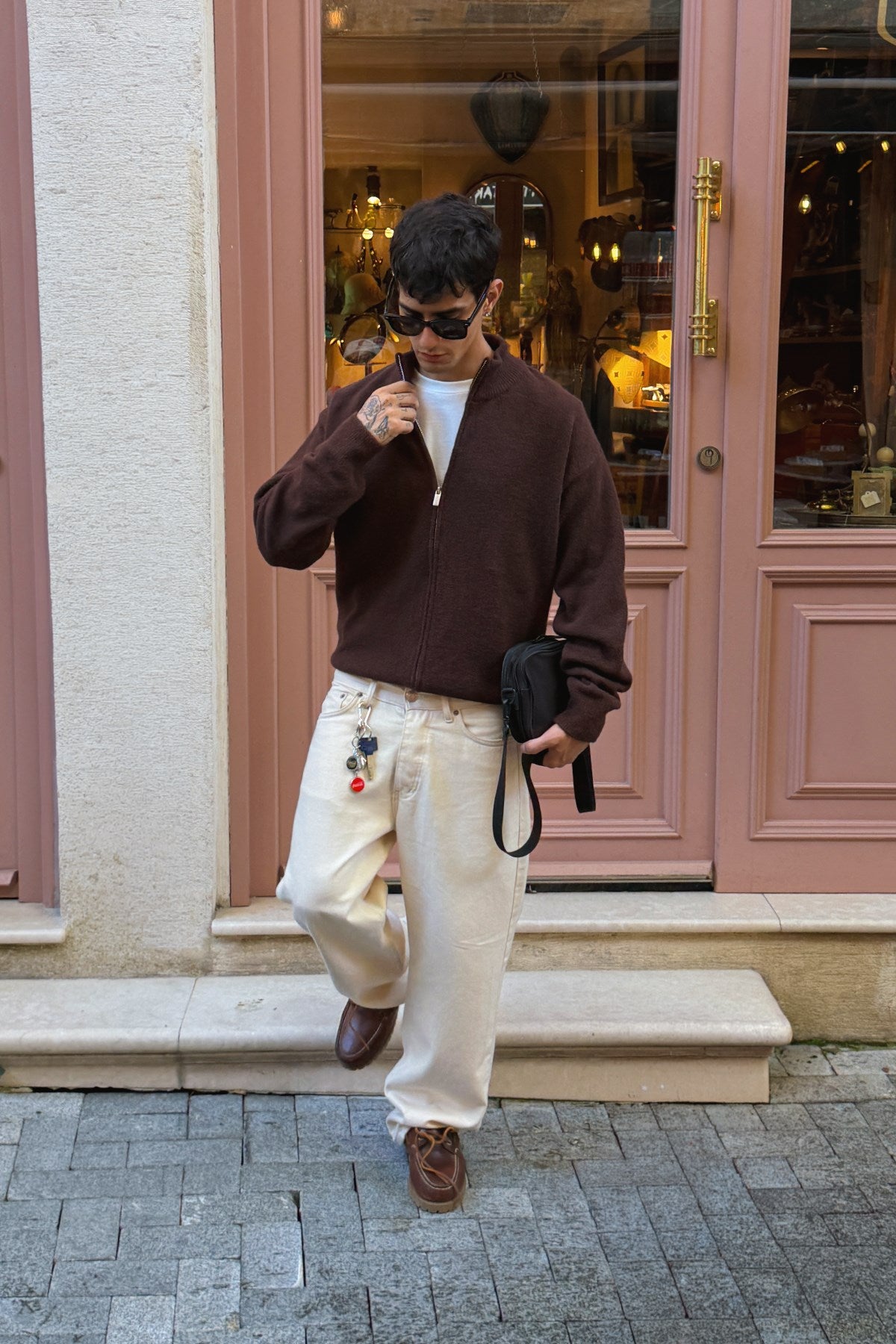 Dark Brown Zip Knit