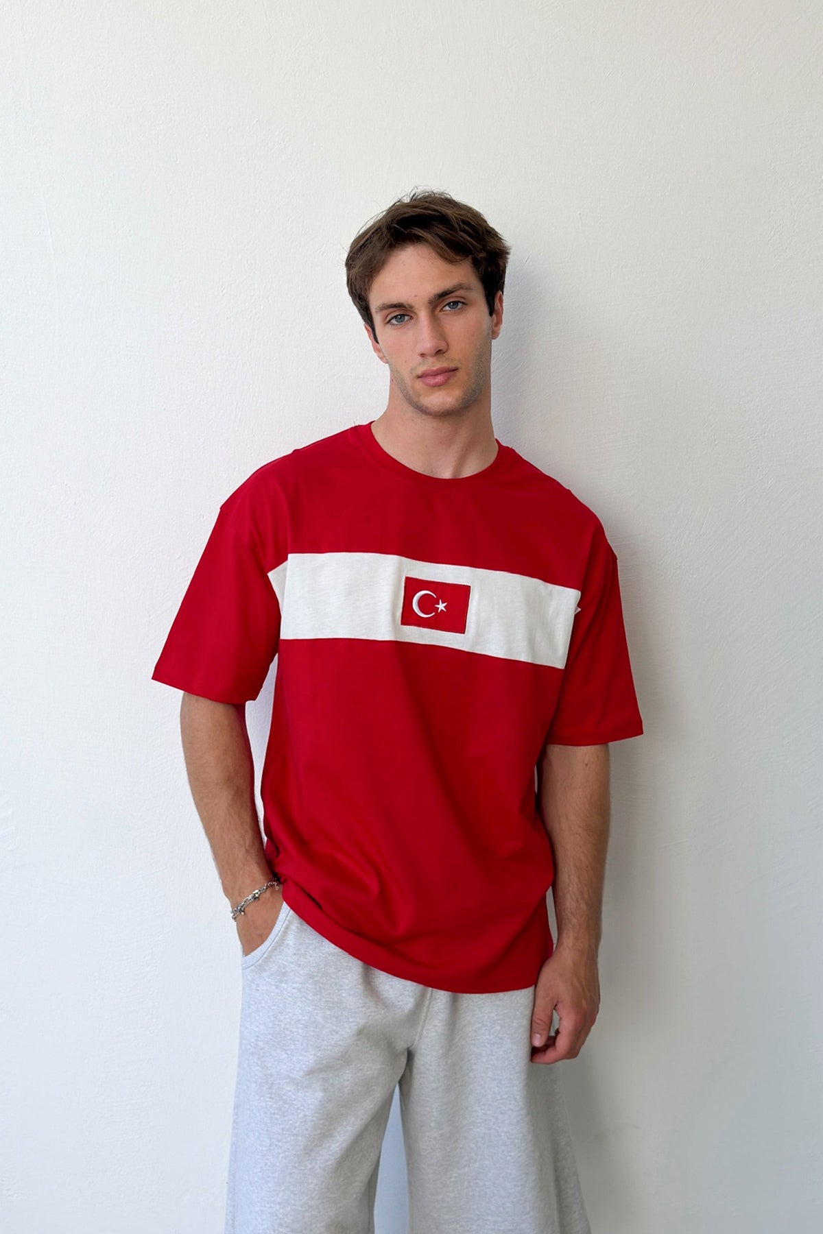 Red T-shirt with Turkish Flag Embroidery