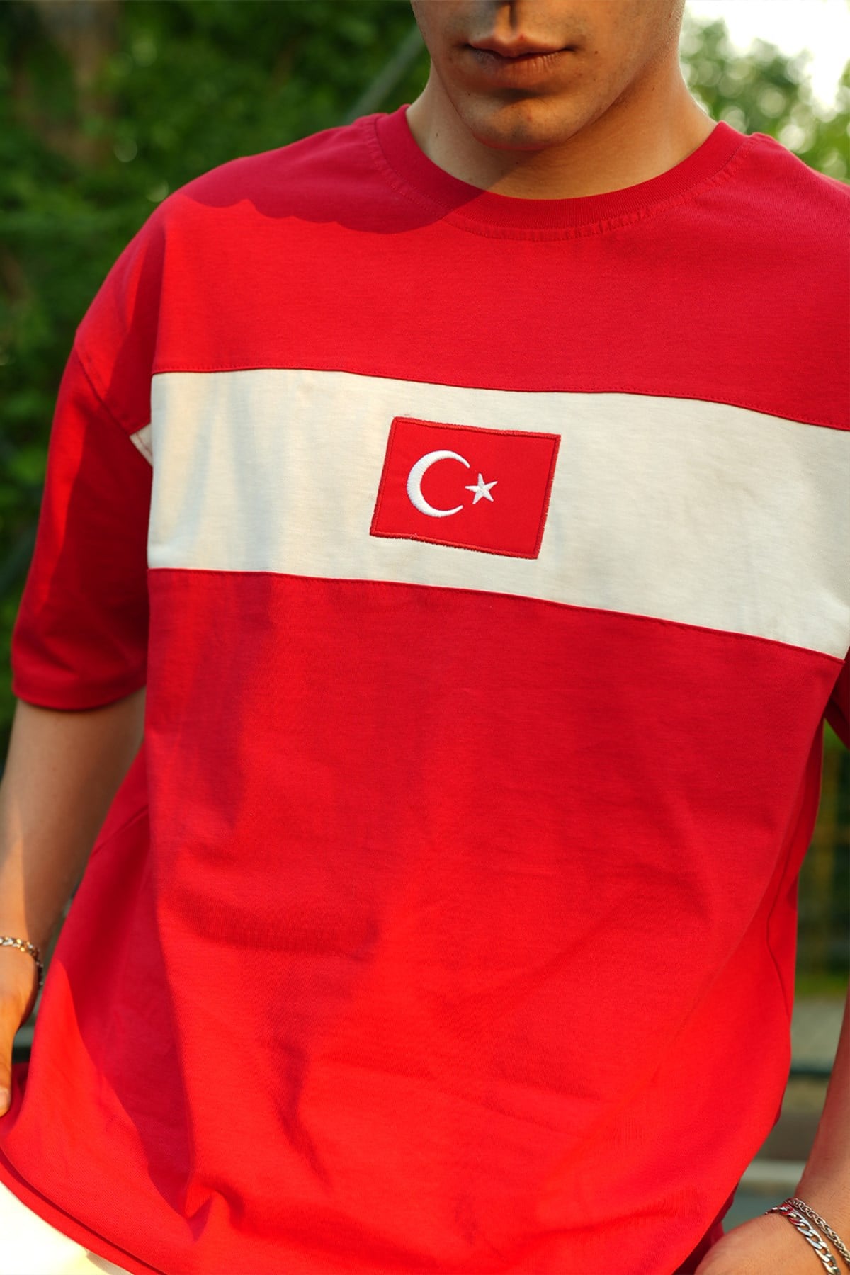 Red T-shirt with Turkish Flag Embroidery