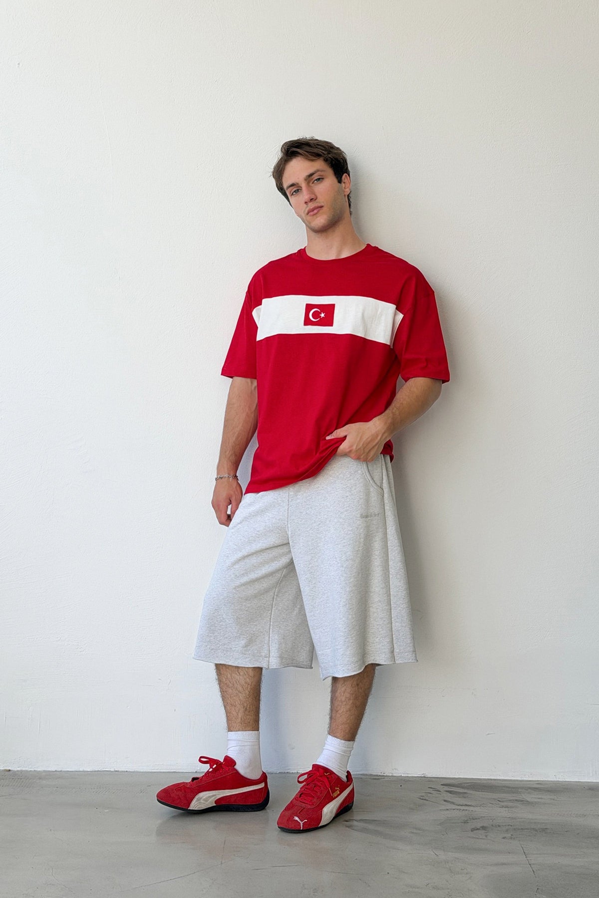 Red T-shirt with Turkish Flag Embroidery