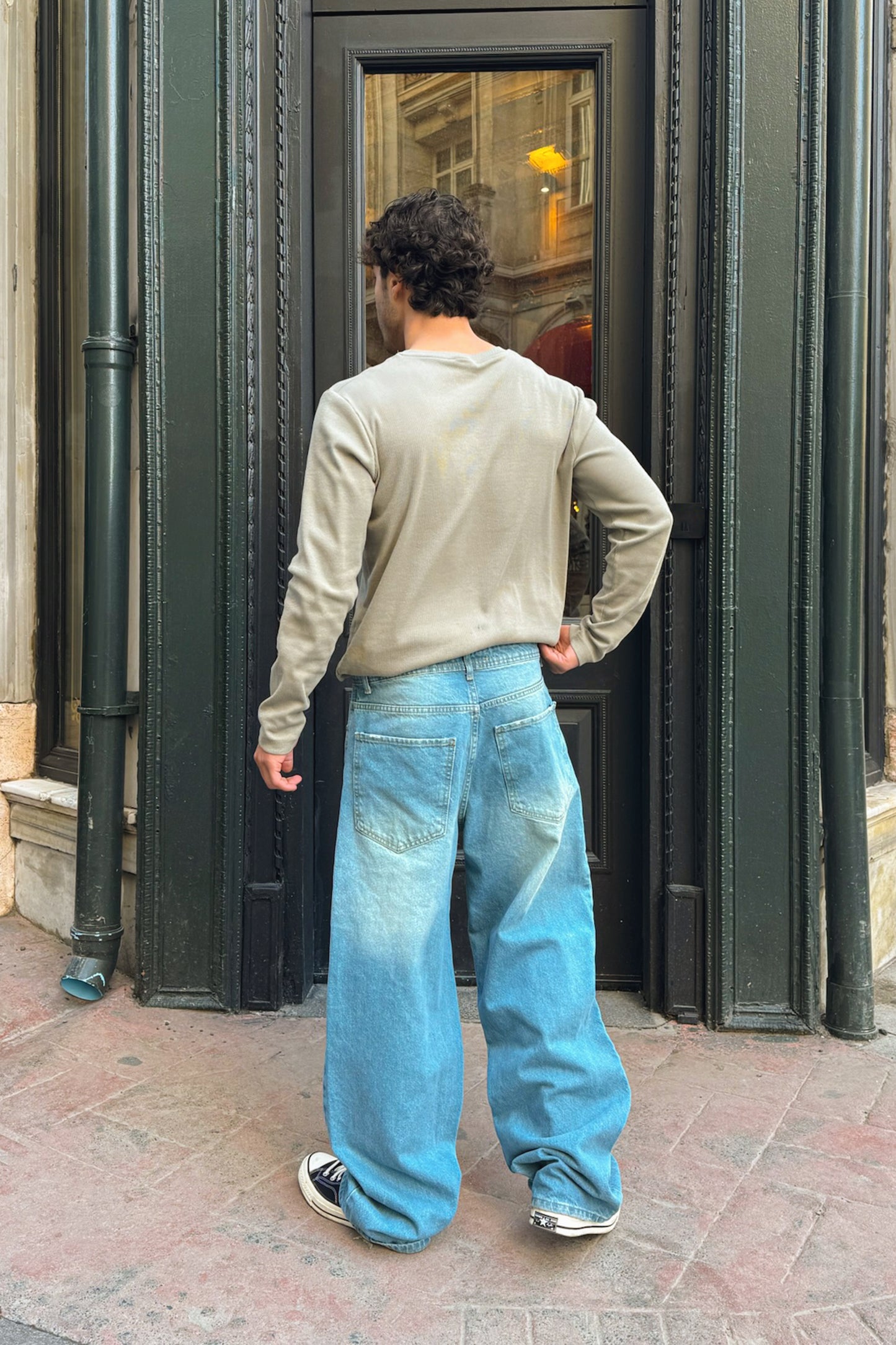 Long-sleeved button-down T-shirt