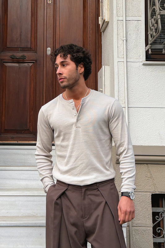 Long-sleeved button-down T-shirt, Grey