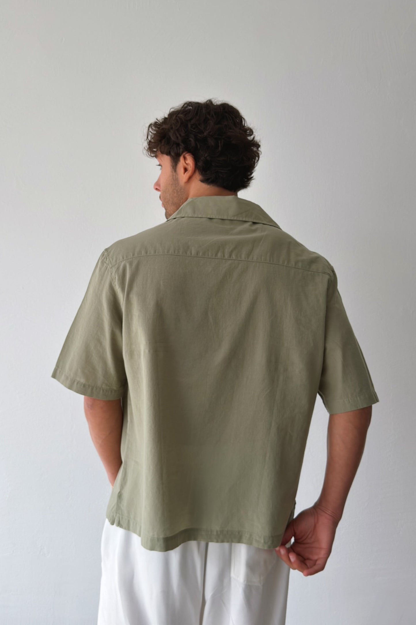 V-Neck Khaki Linen Shirt