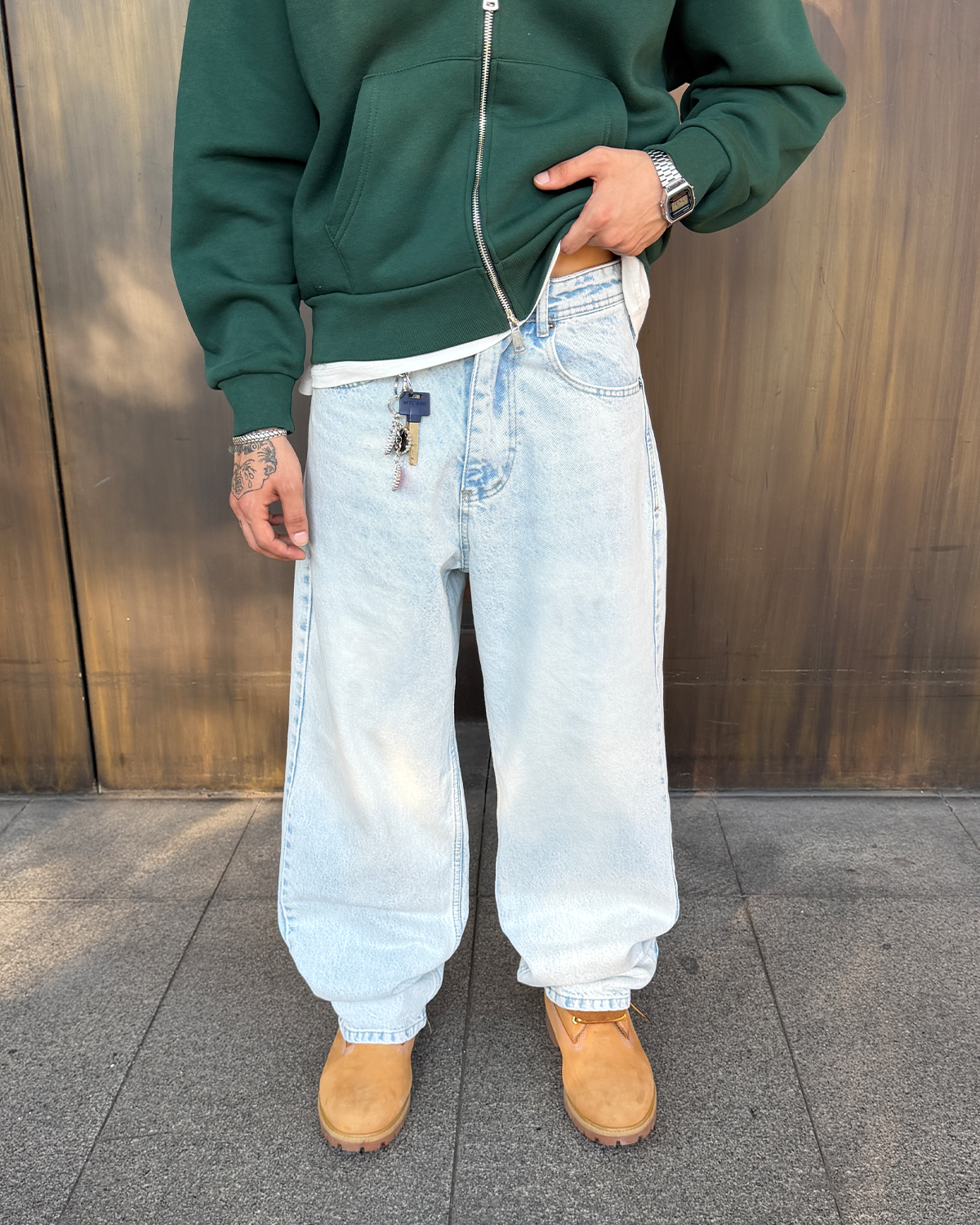 Washed Night Blue Baggy Pants