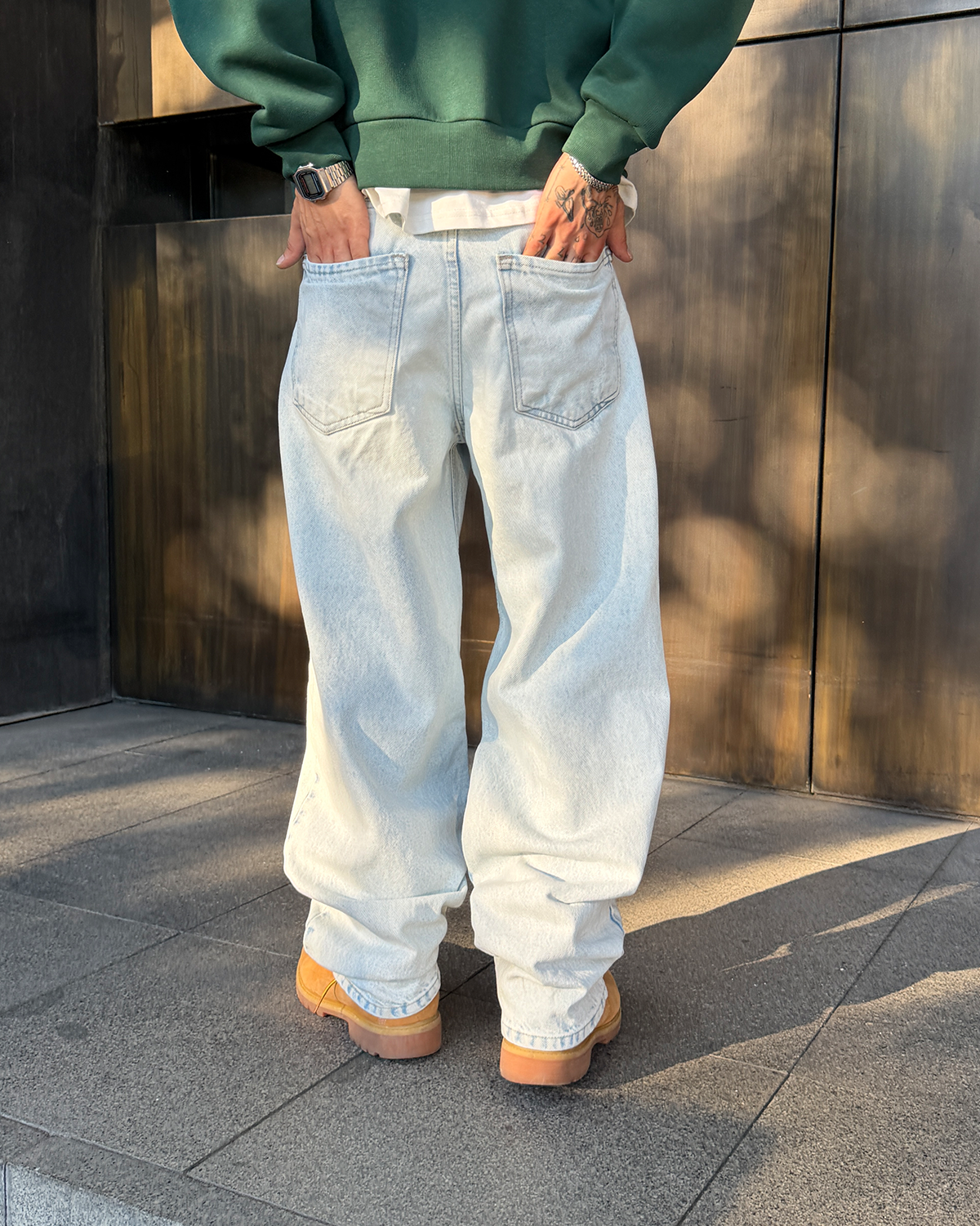 Washed Night Blue Baggy Pants