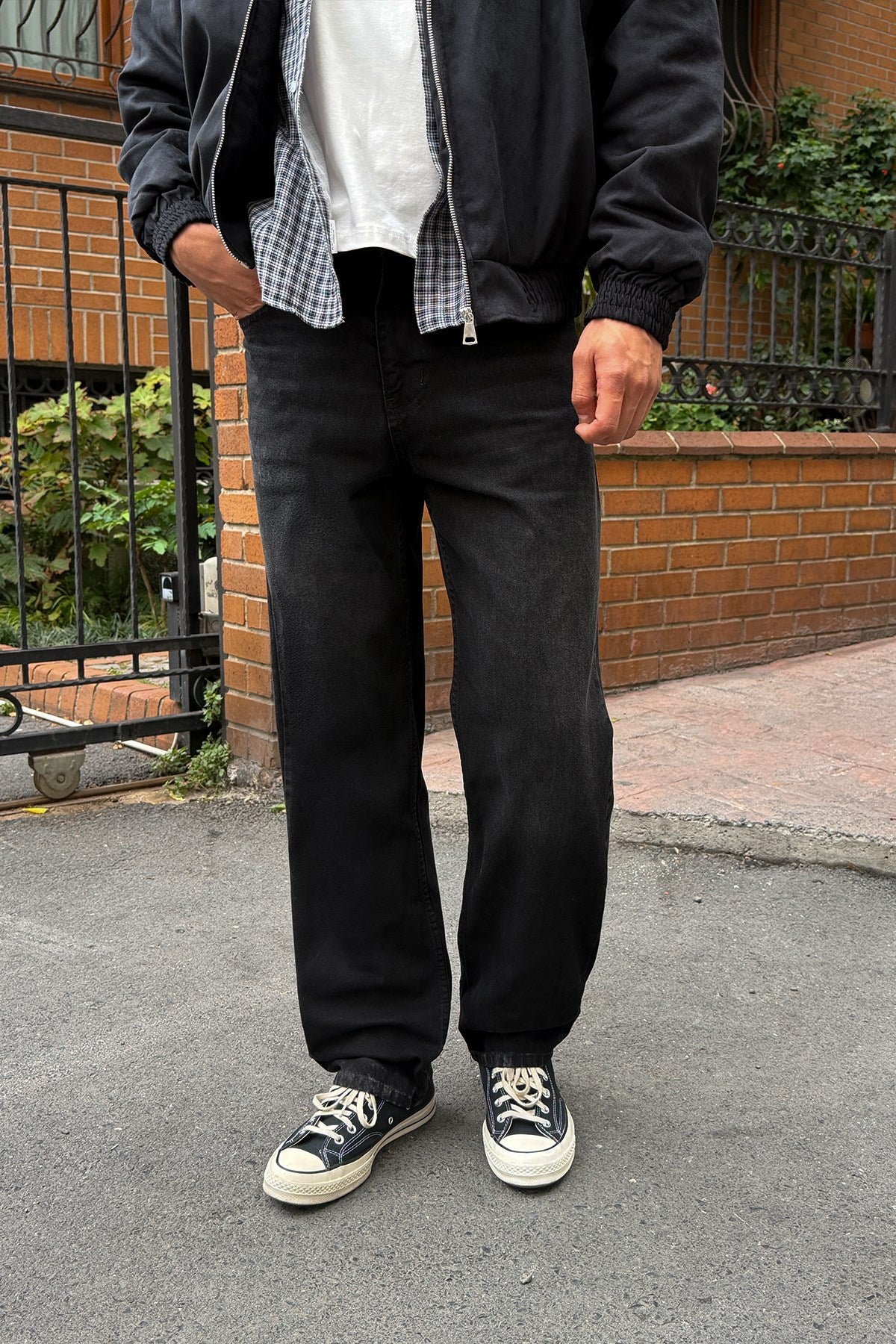 Washed Black Regular Pants