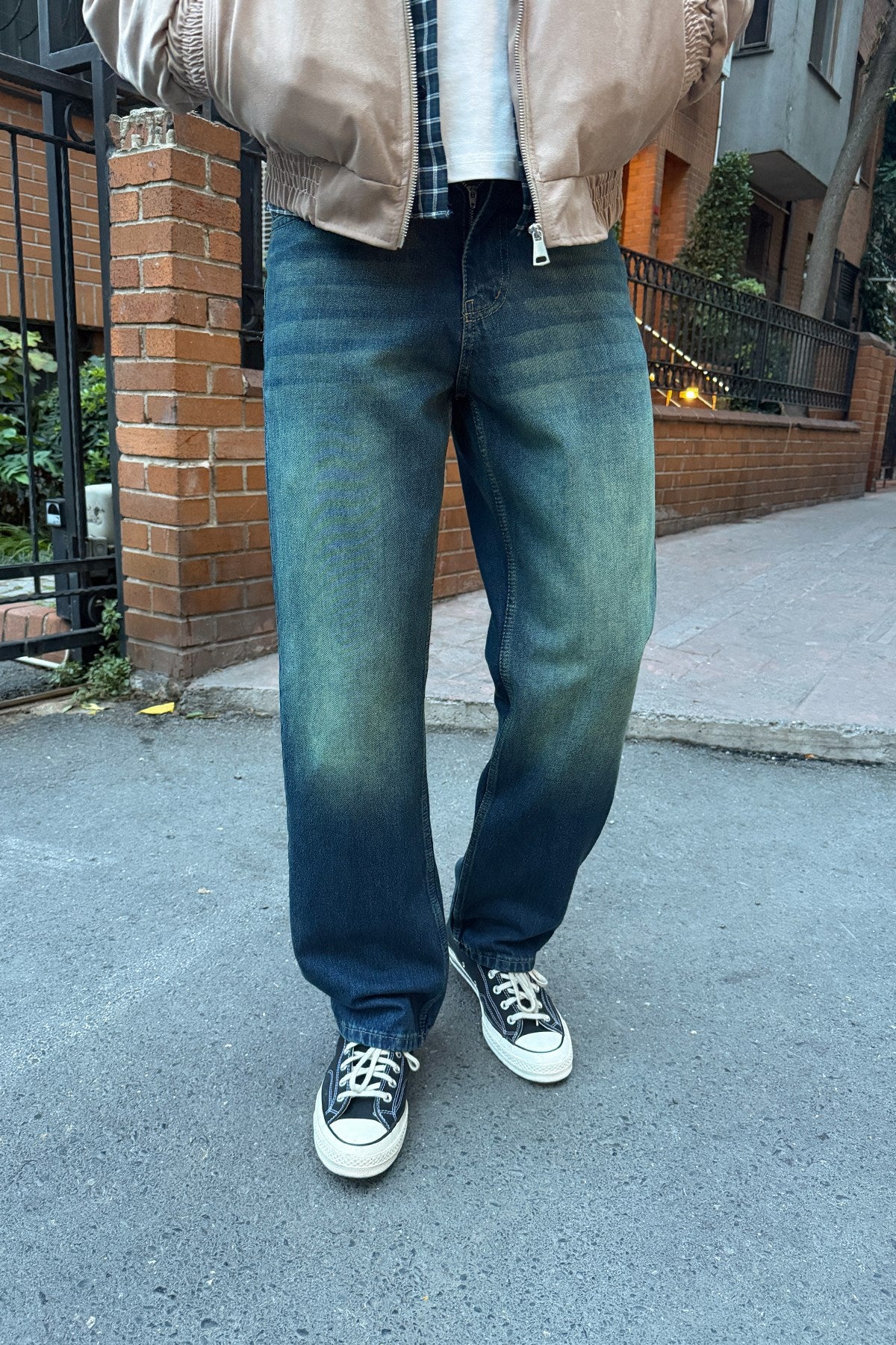 Washed Dark Blue Regular Pants
