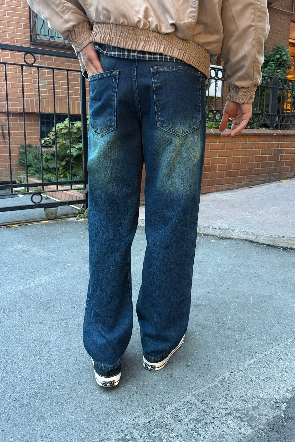 Washed Dark Blue Regular Pants