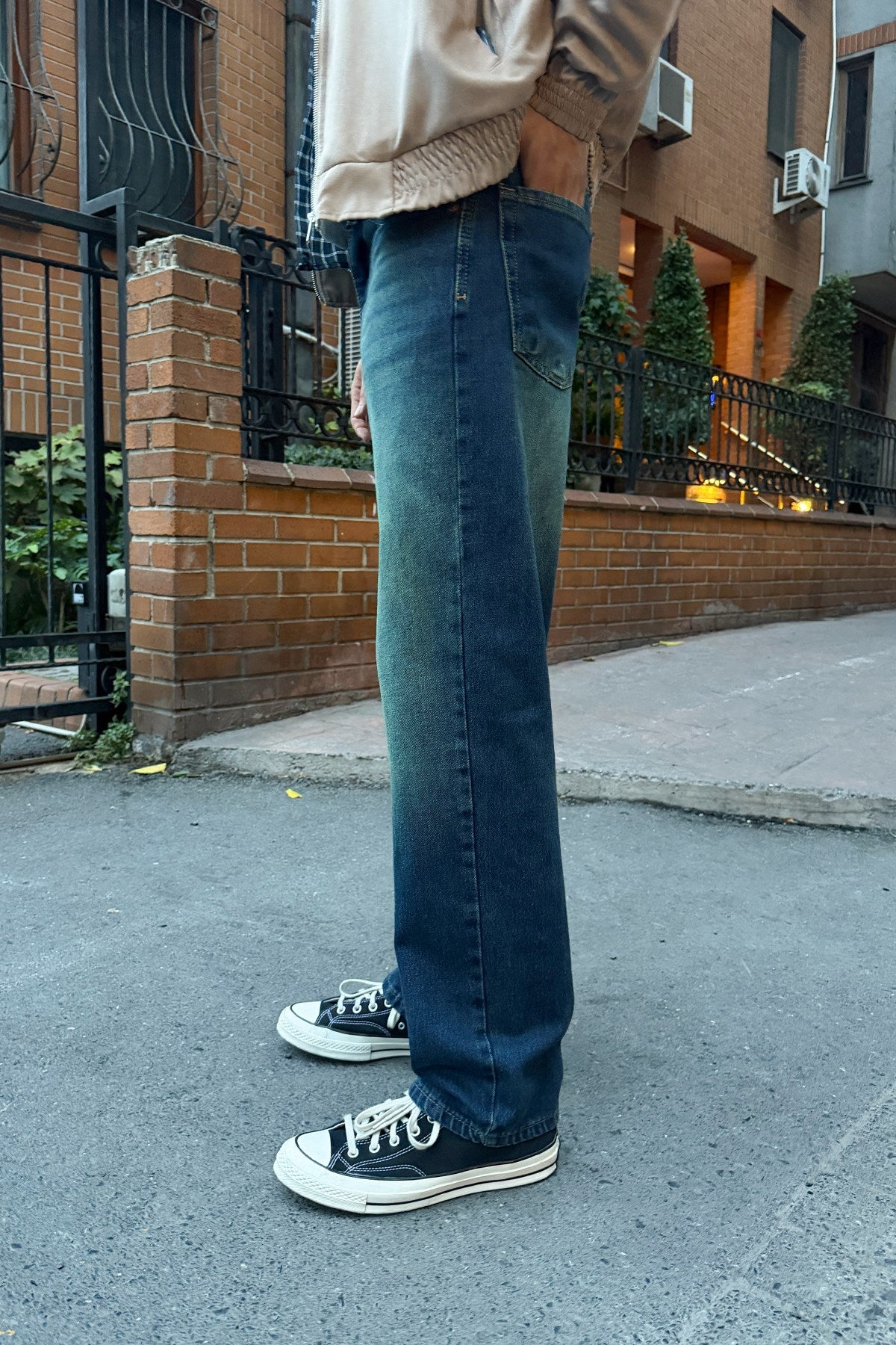Washed Dark Blue Regular Pants