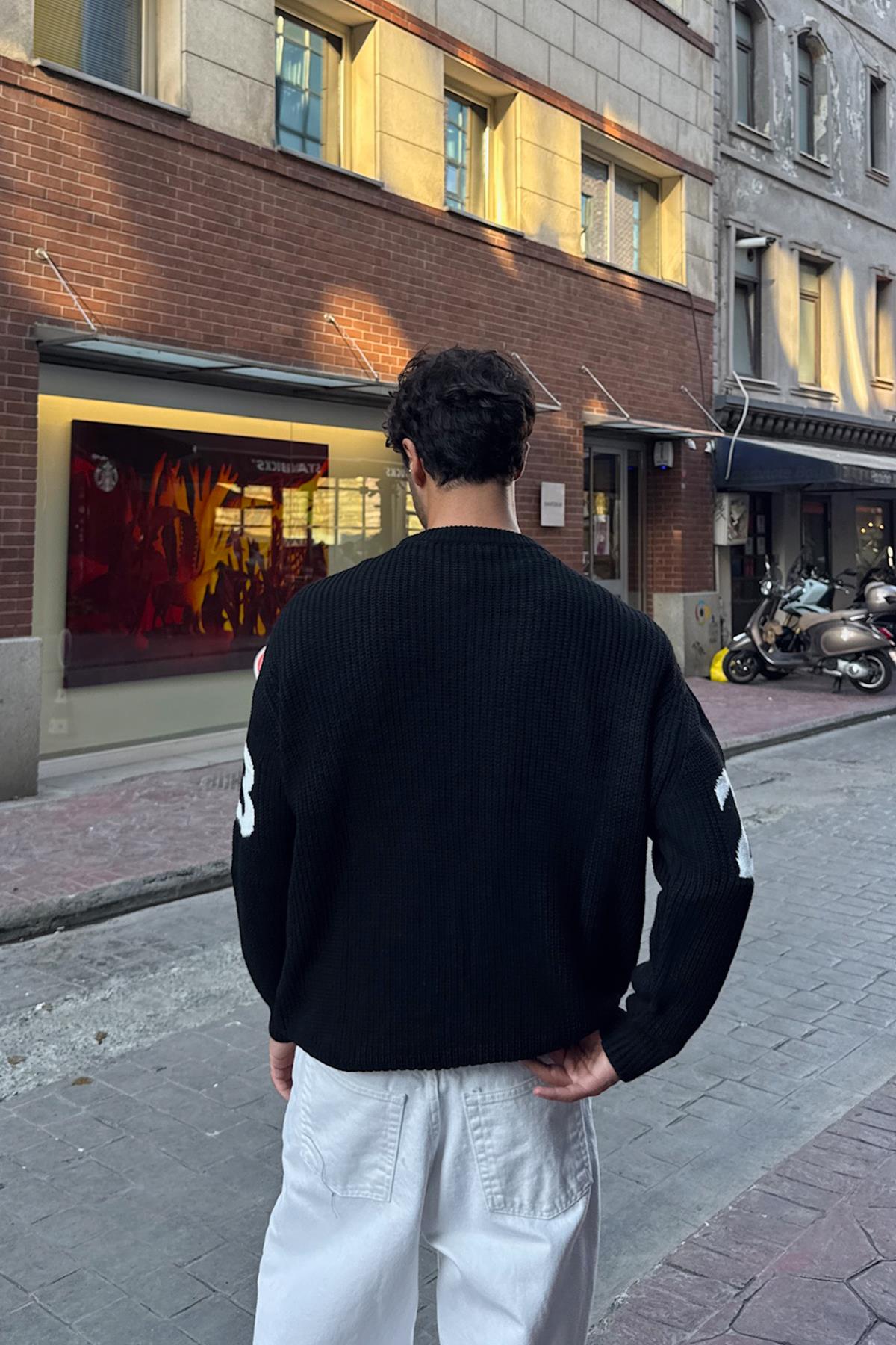 Western Embroidered Black Knit Sweater Black