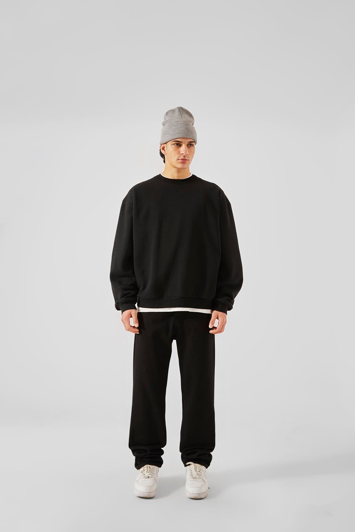 World Wide Embossed Print Black Oversize Sweatshirt