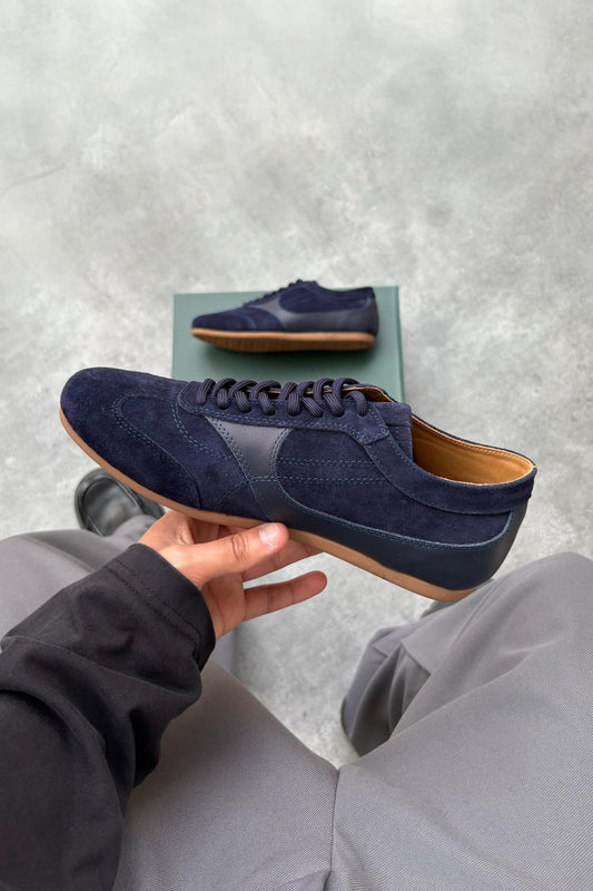 Navy Suede Side Leather Sneakers