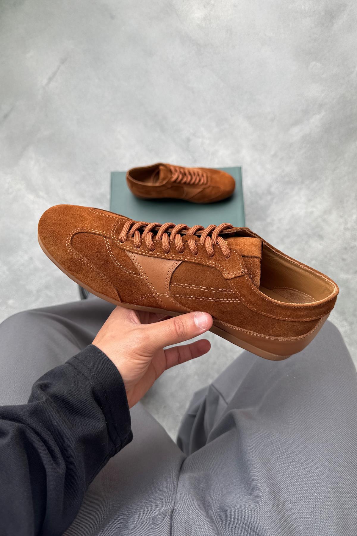 Side Leather Suede Sneakers Camel