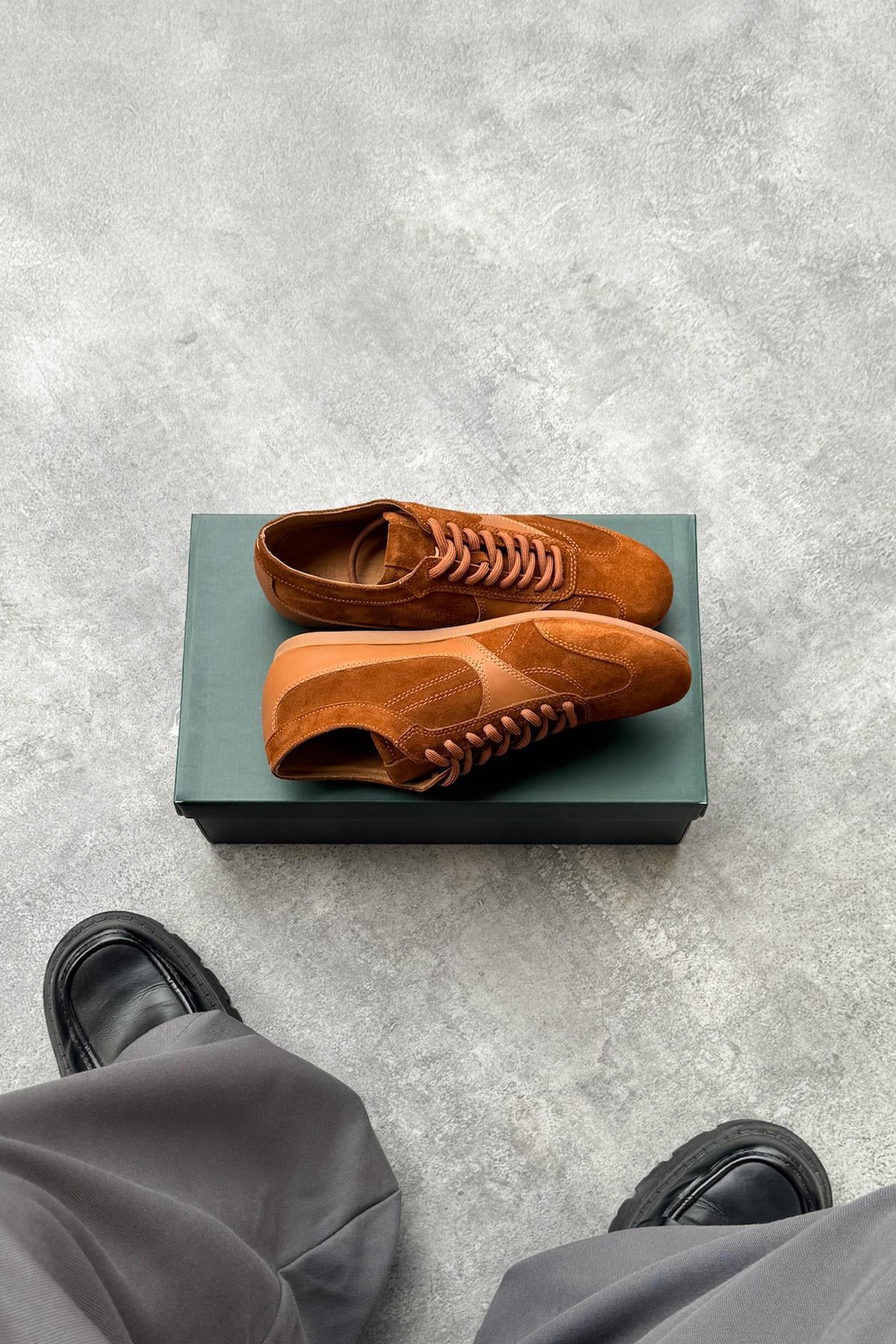 Side Leather Suede Sneakers Camel