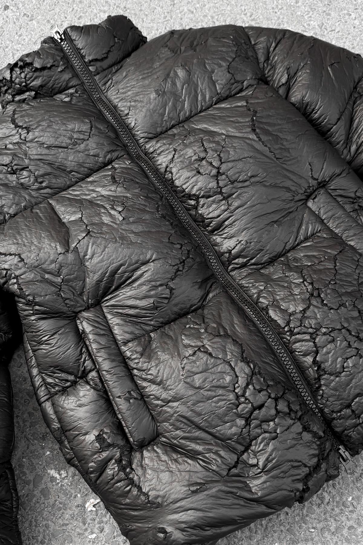 Ripped Style Puffer Jacket, Black